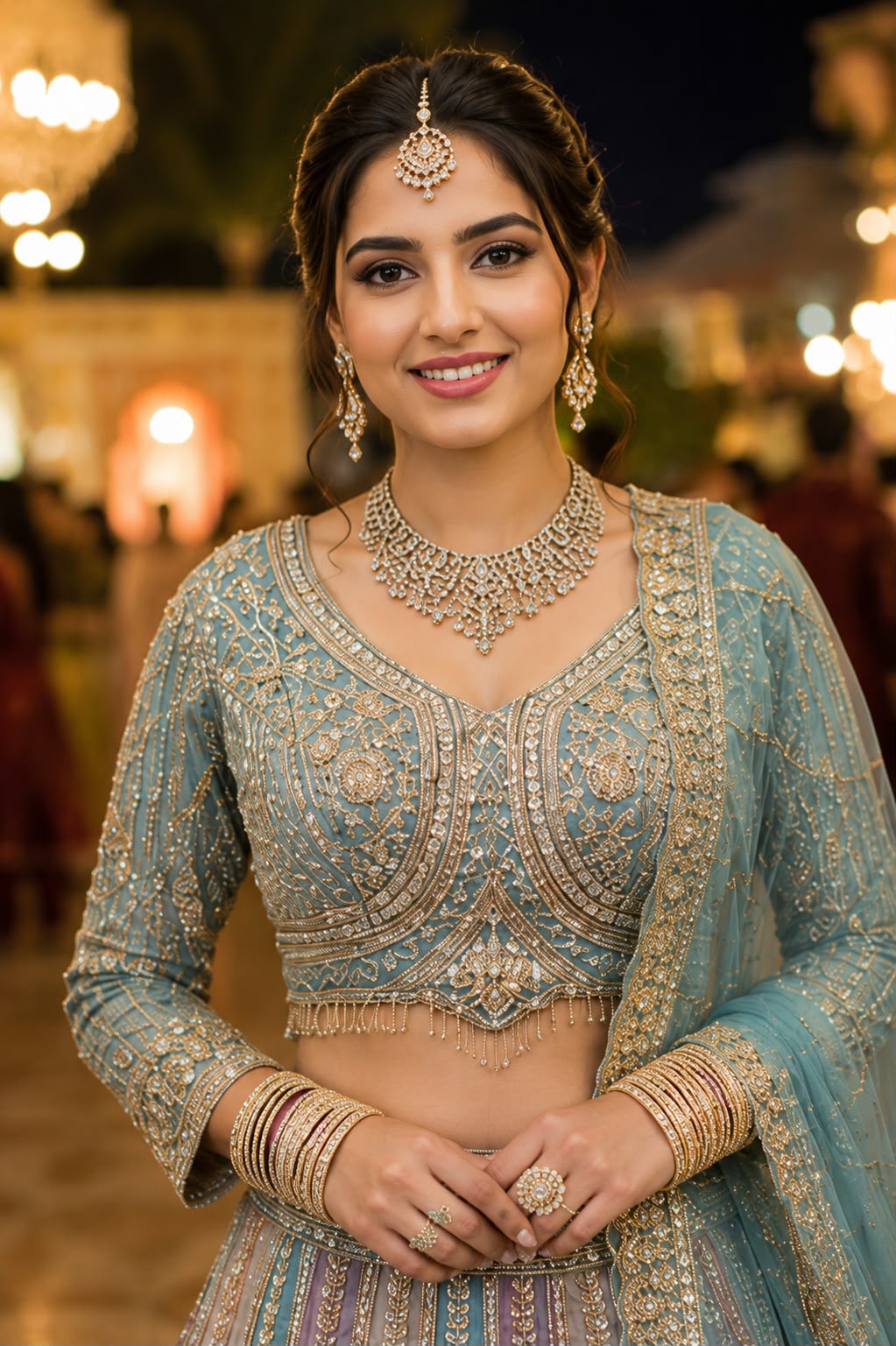 Sky Blue Beads Work Premium Net Lehenga Choli