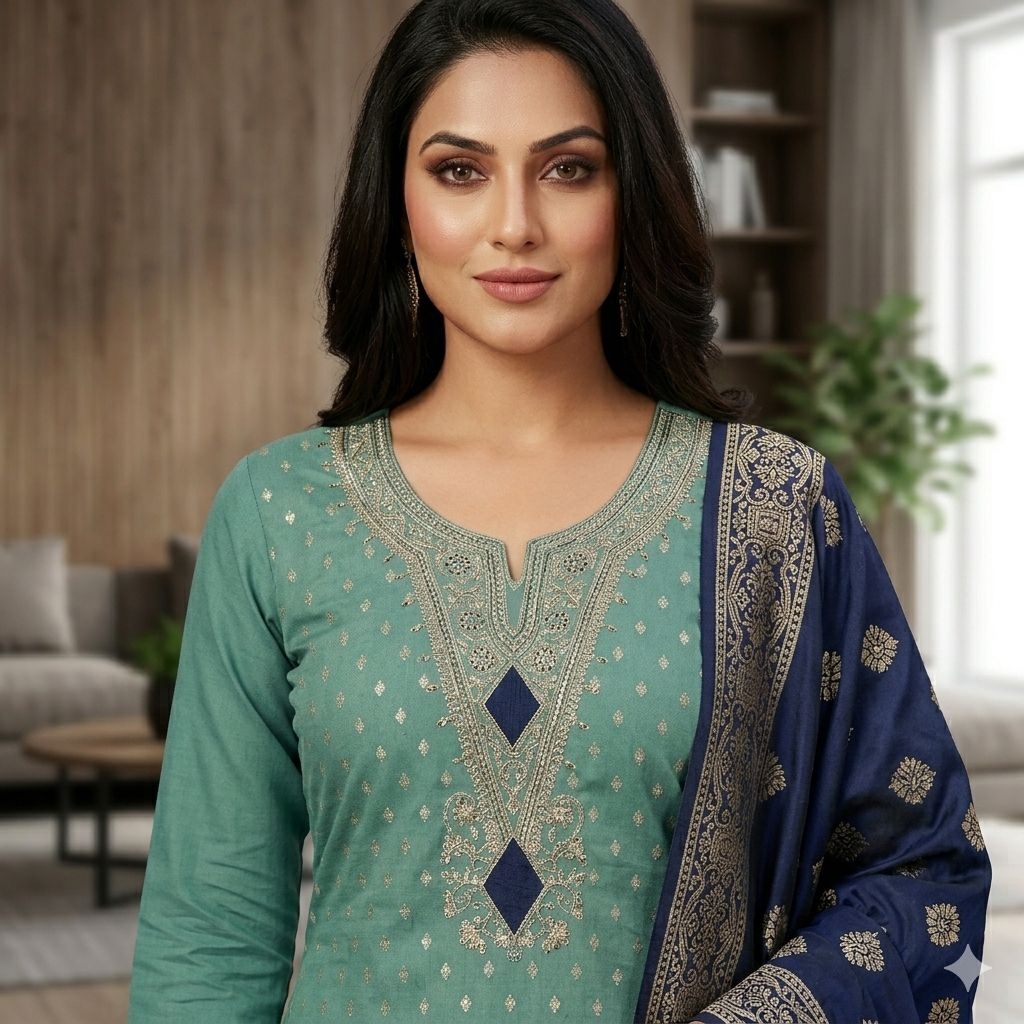 Sky Blue Butti Woven Shimmer Salwar Suit — alternate view