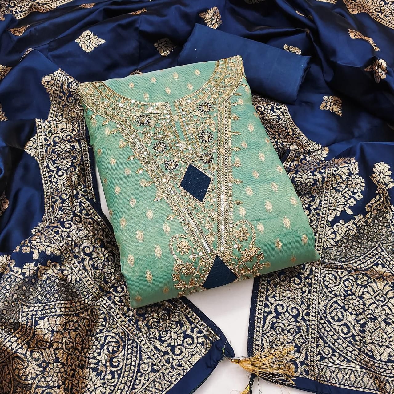 Sky Blue Butti Woven Shimmer Salwar Suit