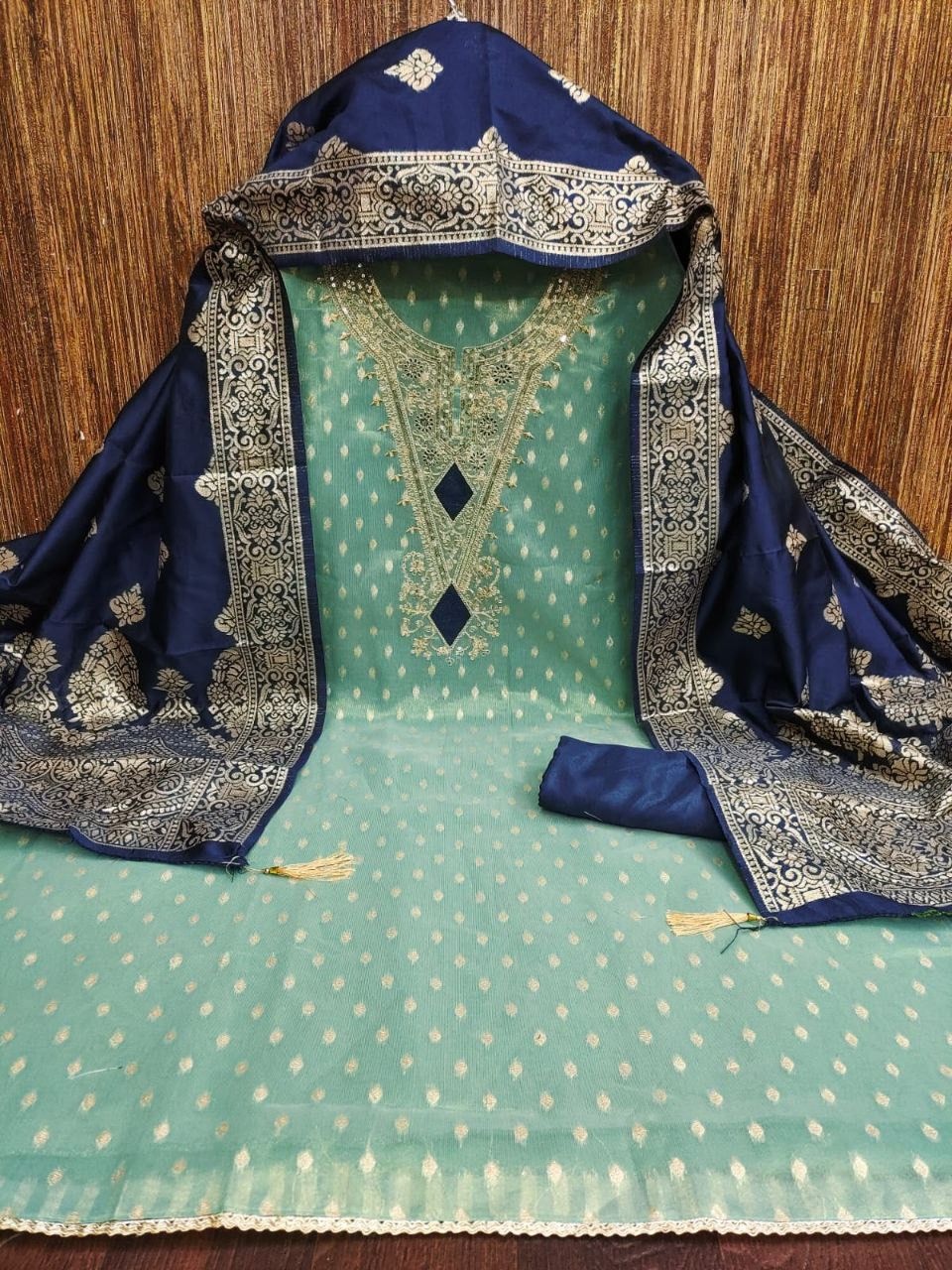 Sky Blue Butti Woven Shimmer Salwar Suit
