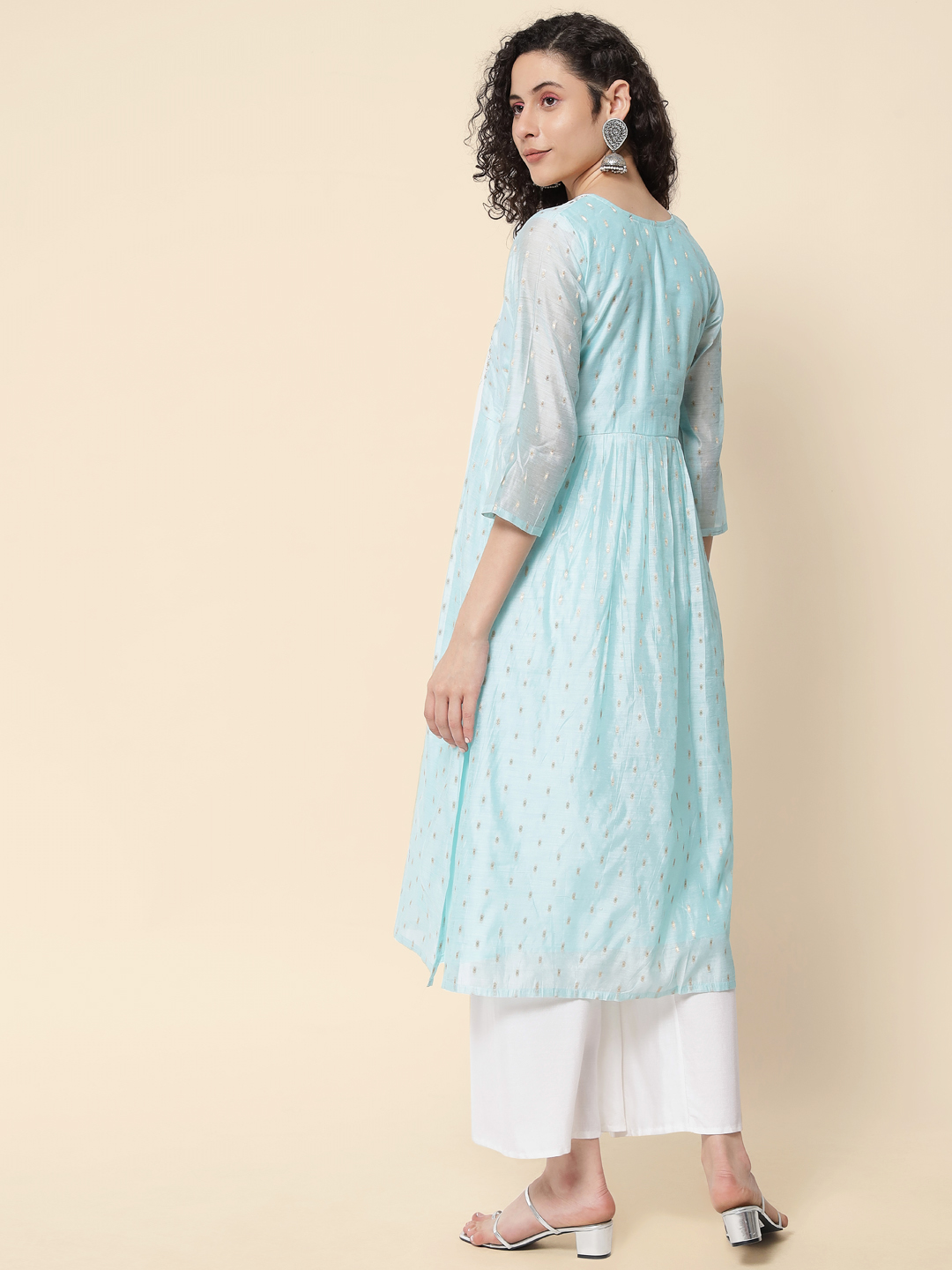 Sky Blue Chanderi Modal Embroidered Kurti — alternate view