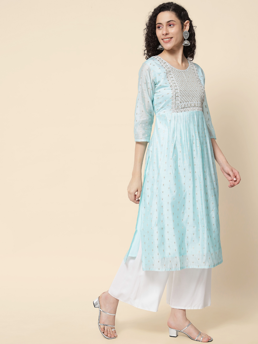 Sky Blue Chanderi Modal Embroidered Kurti