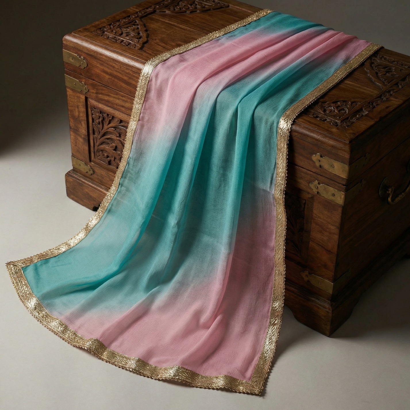Sky Blue Designer Digital Printed Organza Dupatta