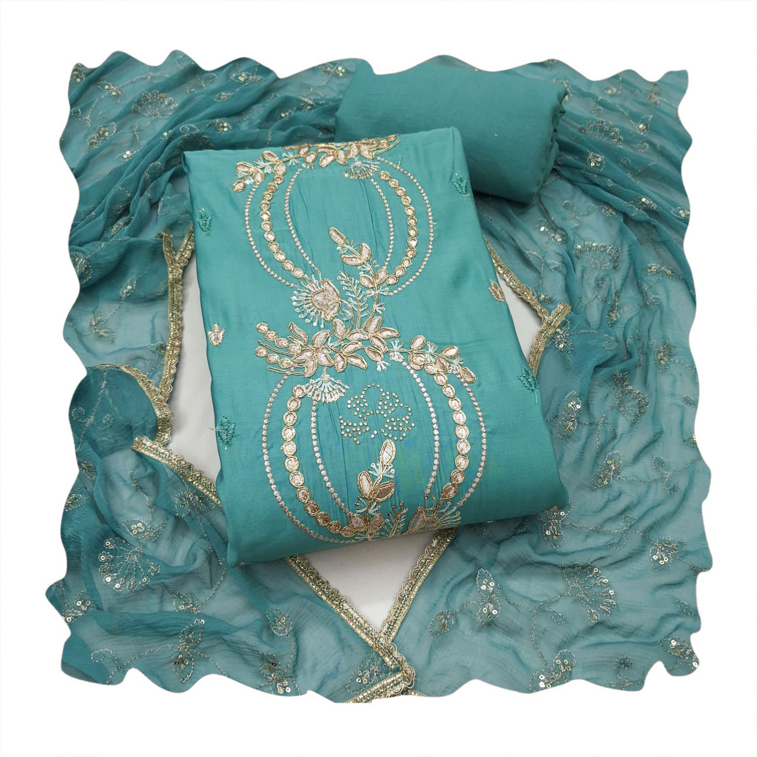 Sky Blue Embroidered Chanderi Straight Suit — alternate view