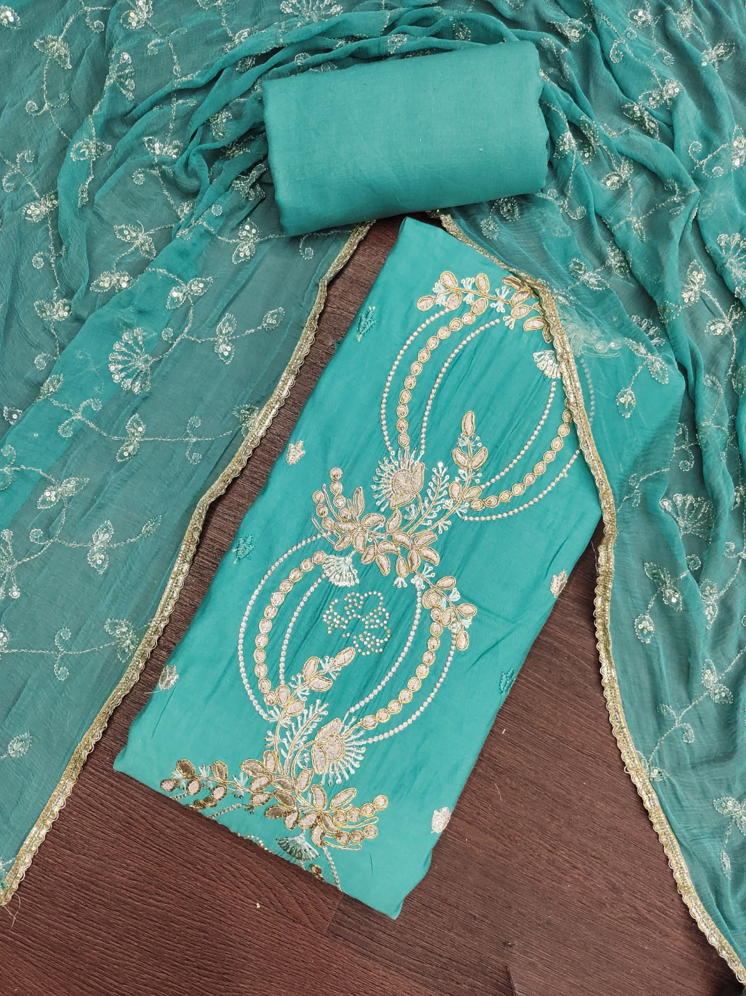 Sky Blue Embroidered Chanderi Straight Suit
