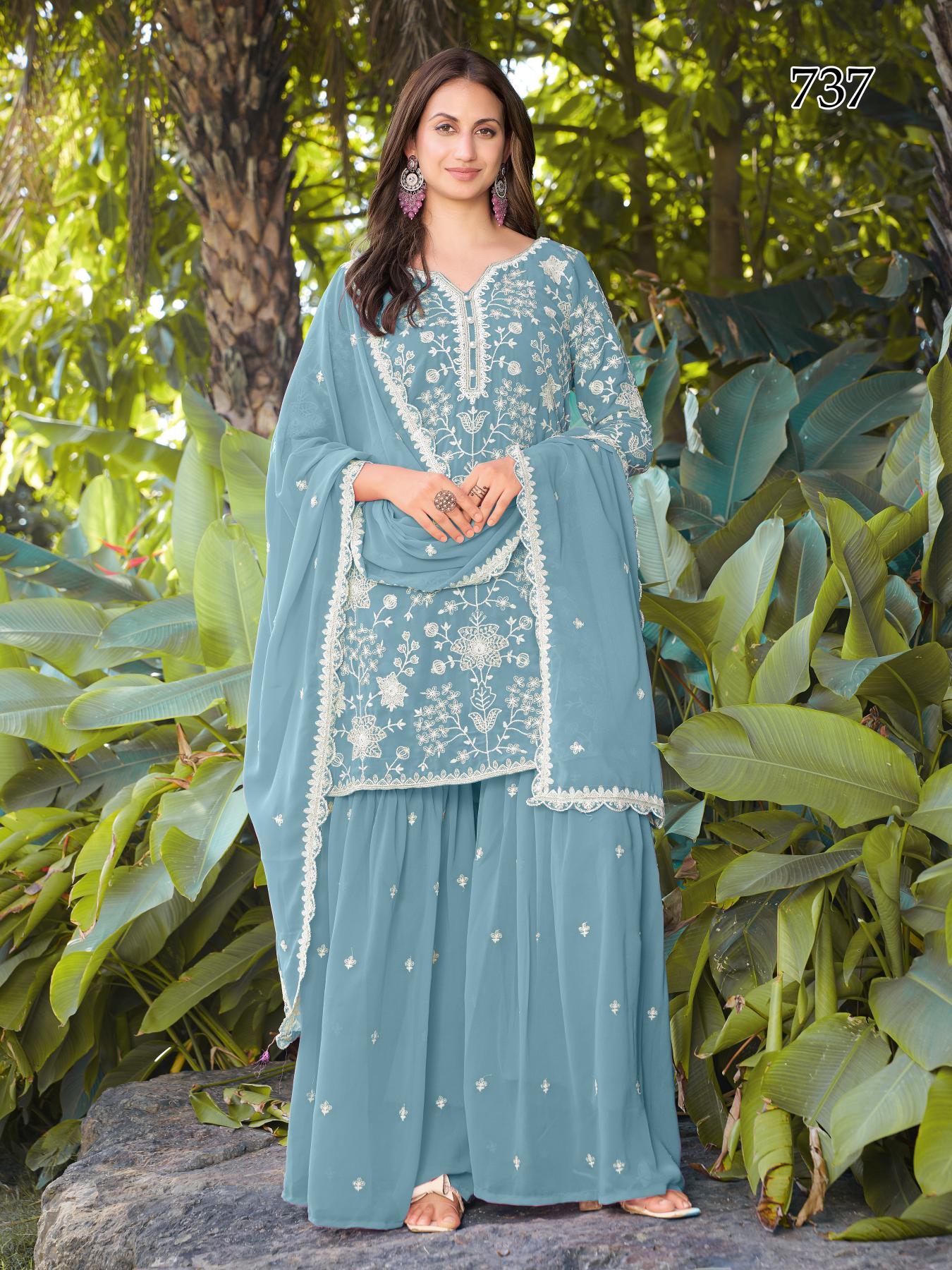 Sky Blue Embroidered Georgette Salwar Suit