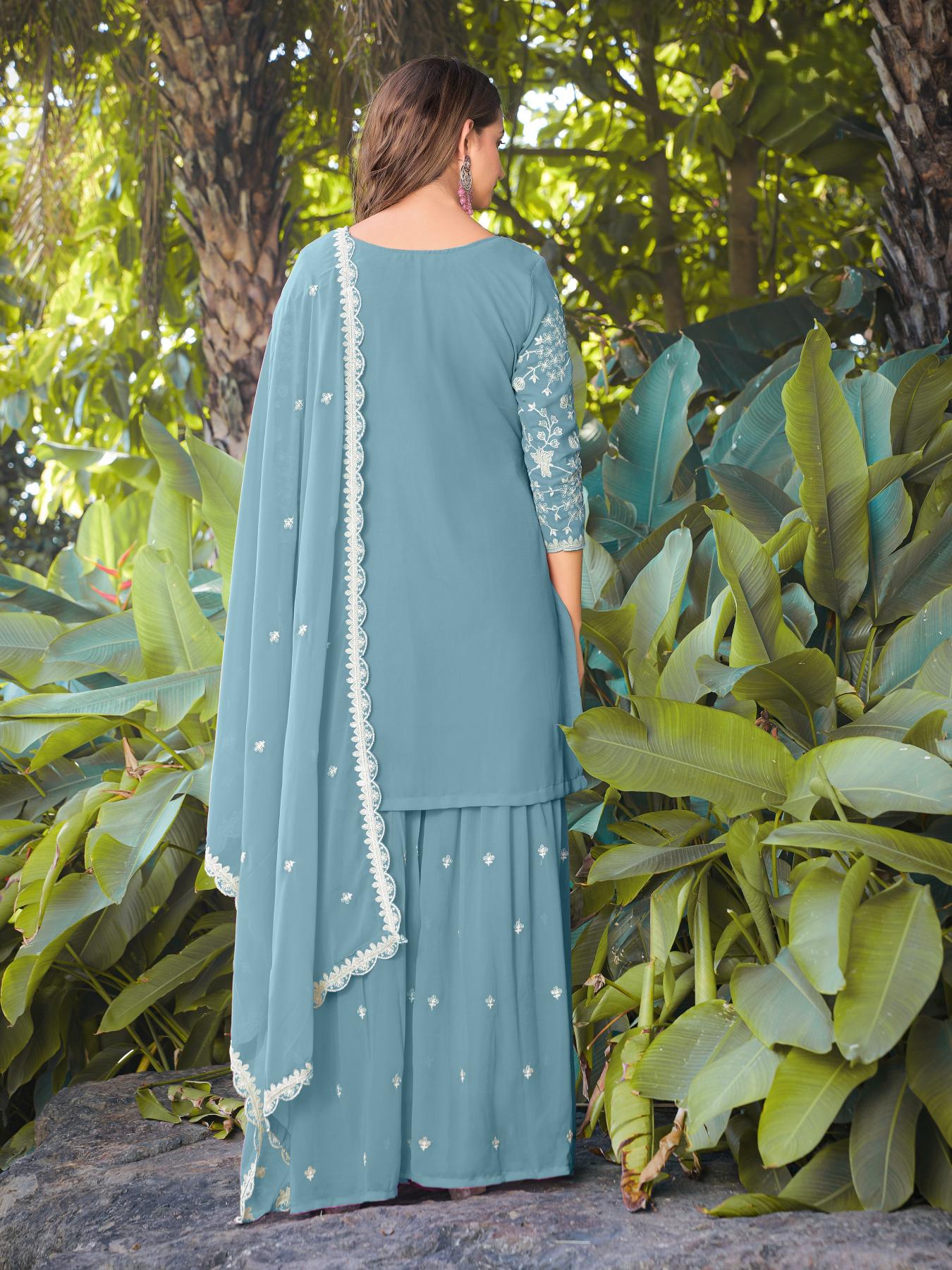 Sky Blue Embroidered Georgette Salwar Suit — alternate view