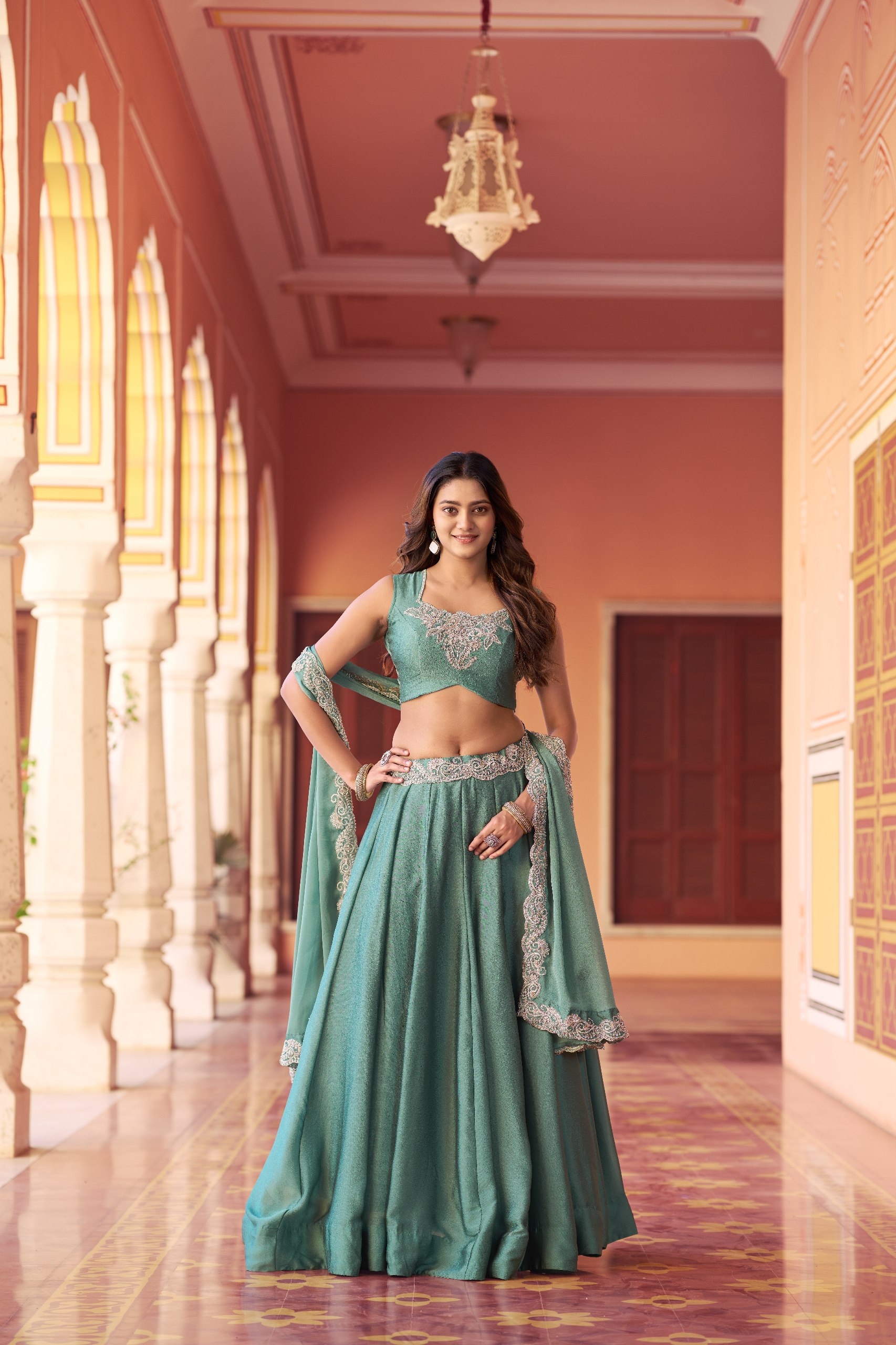 Sky Blue Embroidered Rangoli Silk Lehenga Choli