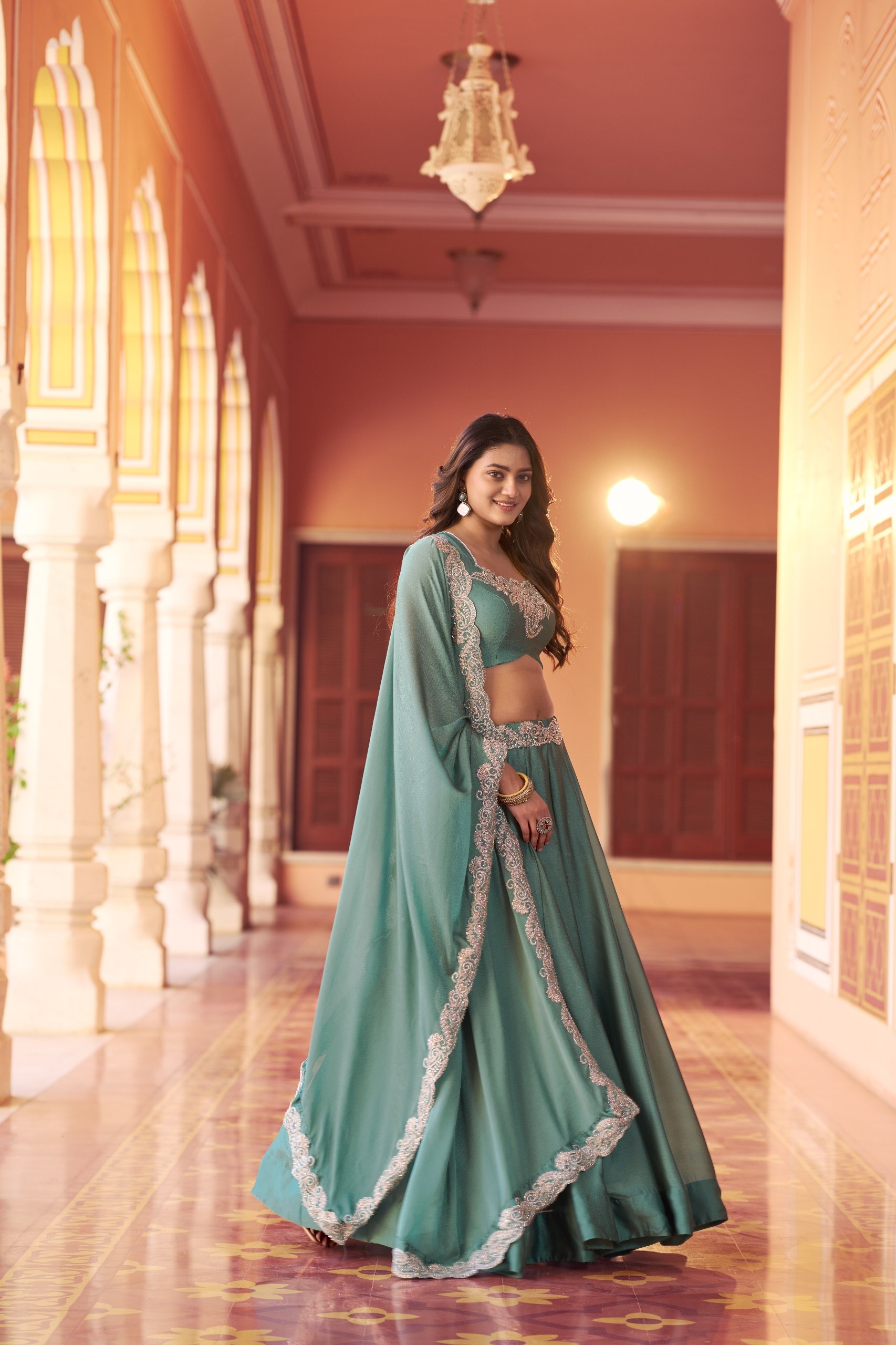 Sky Blue Embroidered Rangoli Silk Lehenga Choli
