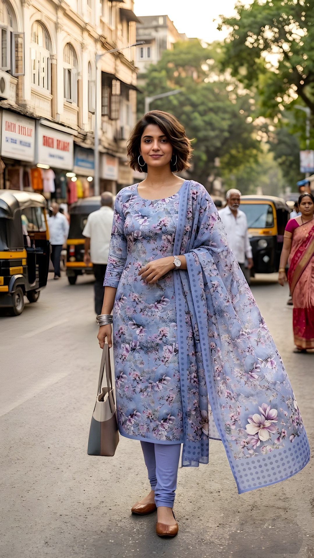 Sky Blue Floral Digital Crepe Straight Salwar Suit — alternate view