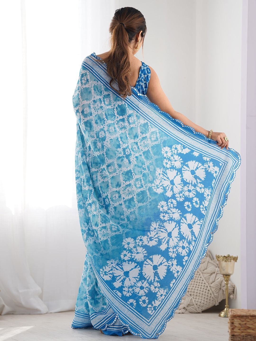 Sky Blue Floral Digital Print Georgette Saree — alternate view