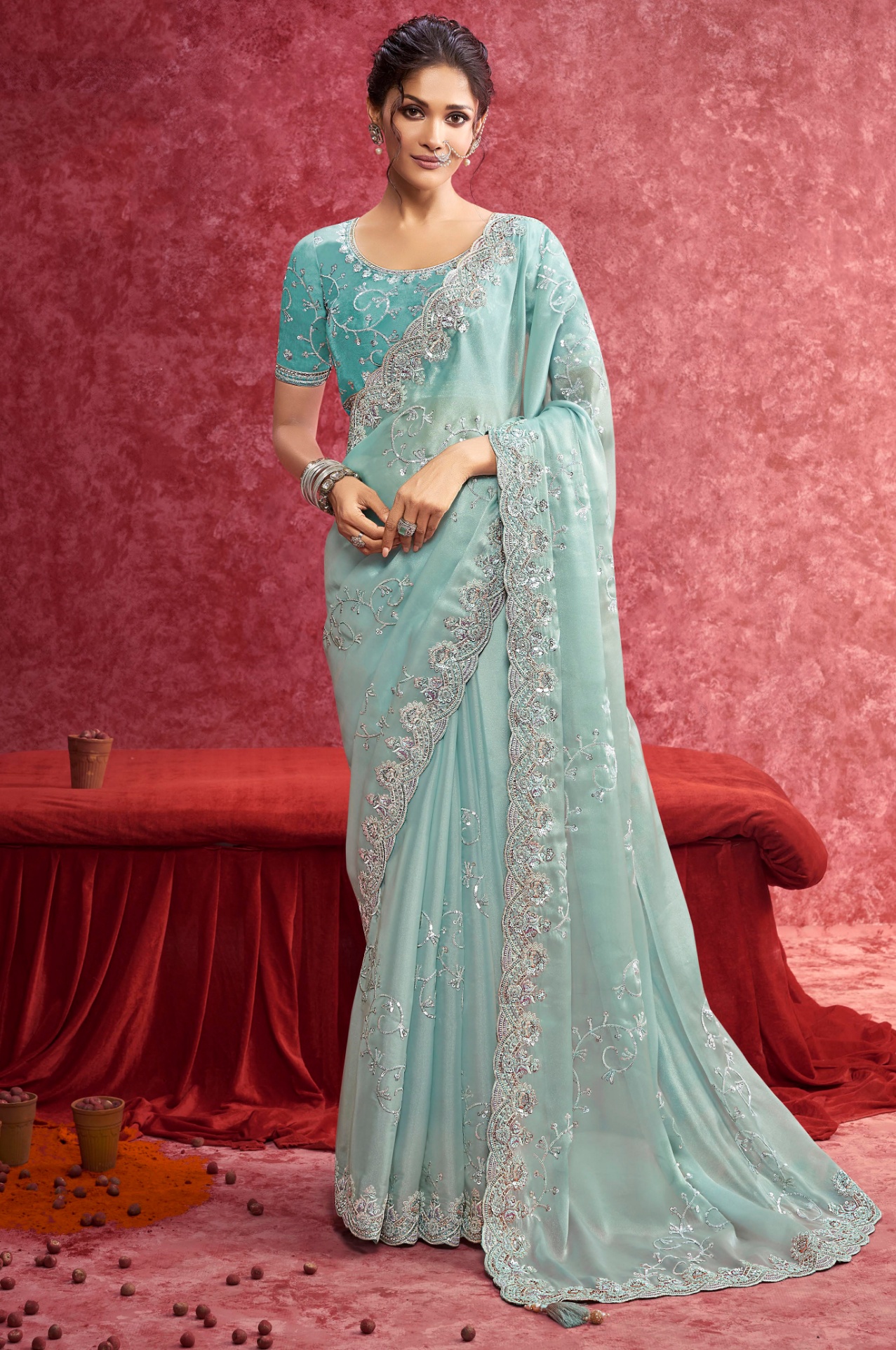 Sky Blue Floral Galaxy Saree