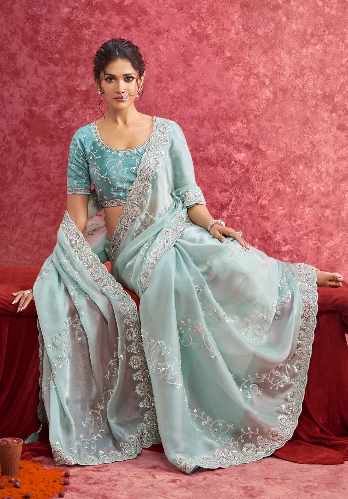 Sky Blue Floral Galaxy Saree — alternate view