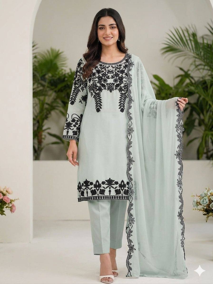 Sky Blue Floral Sequins Salwar Suit