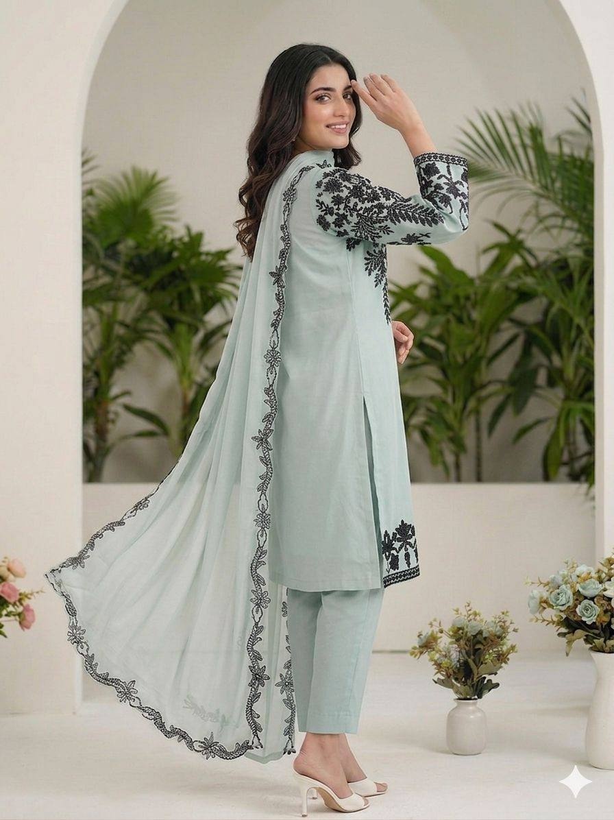 Sky Blue Floral Sequins Salwar Suit — alternate view