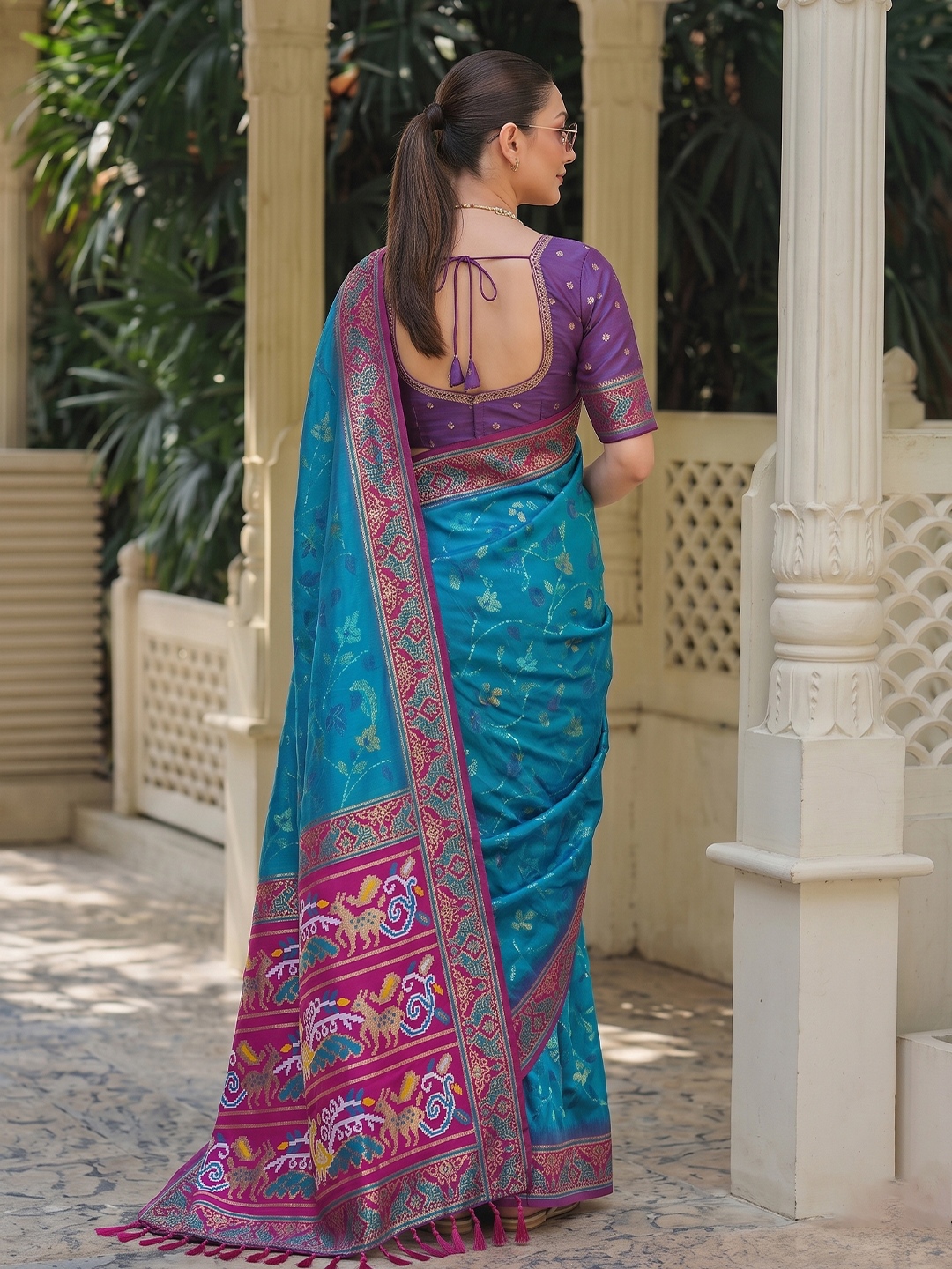 Sky Blue Floral Woven Silk Saree — alternate view