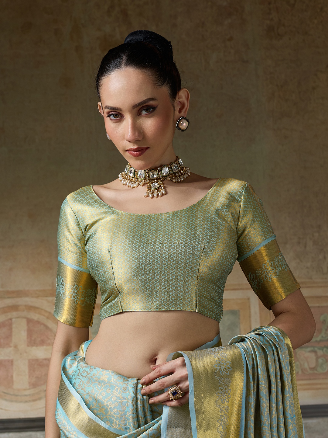 Sky Blue Floral Woven Zari Kanchivaram Silk Saree