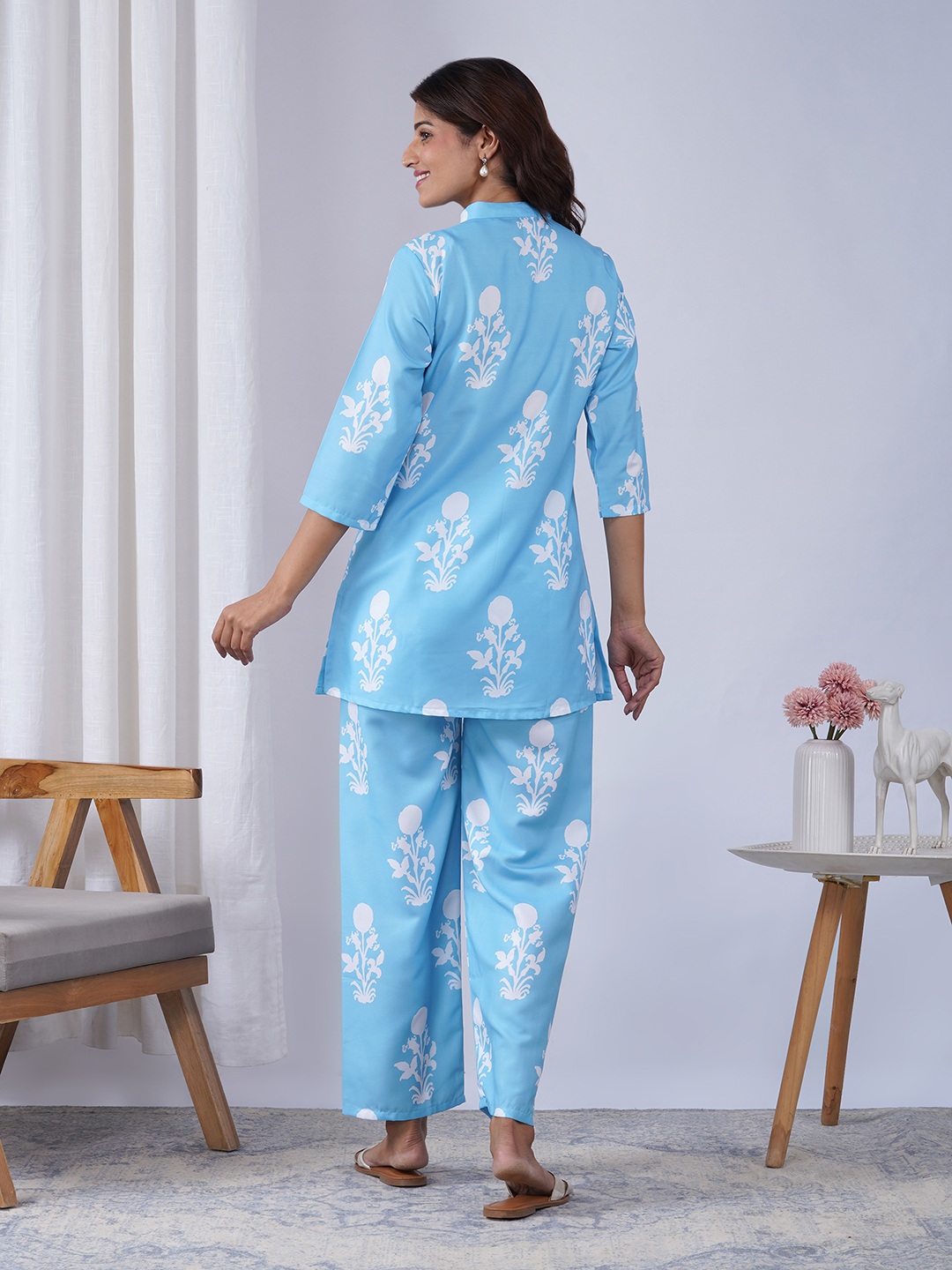 Sky Blue Geometric Designer Printed Rayon Blend Co-Ord Set — alternate view