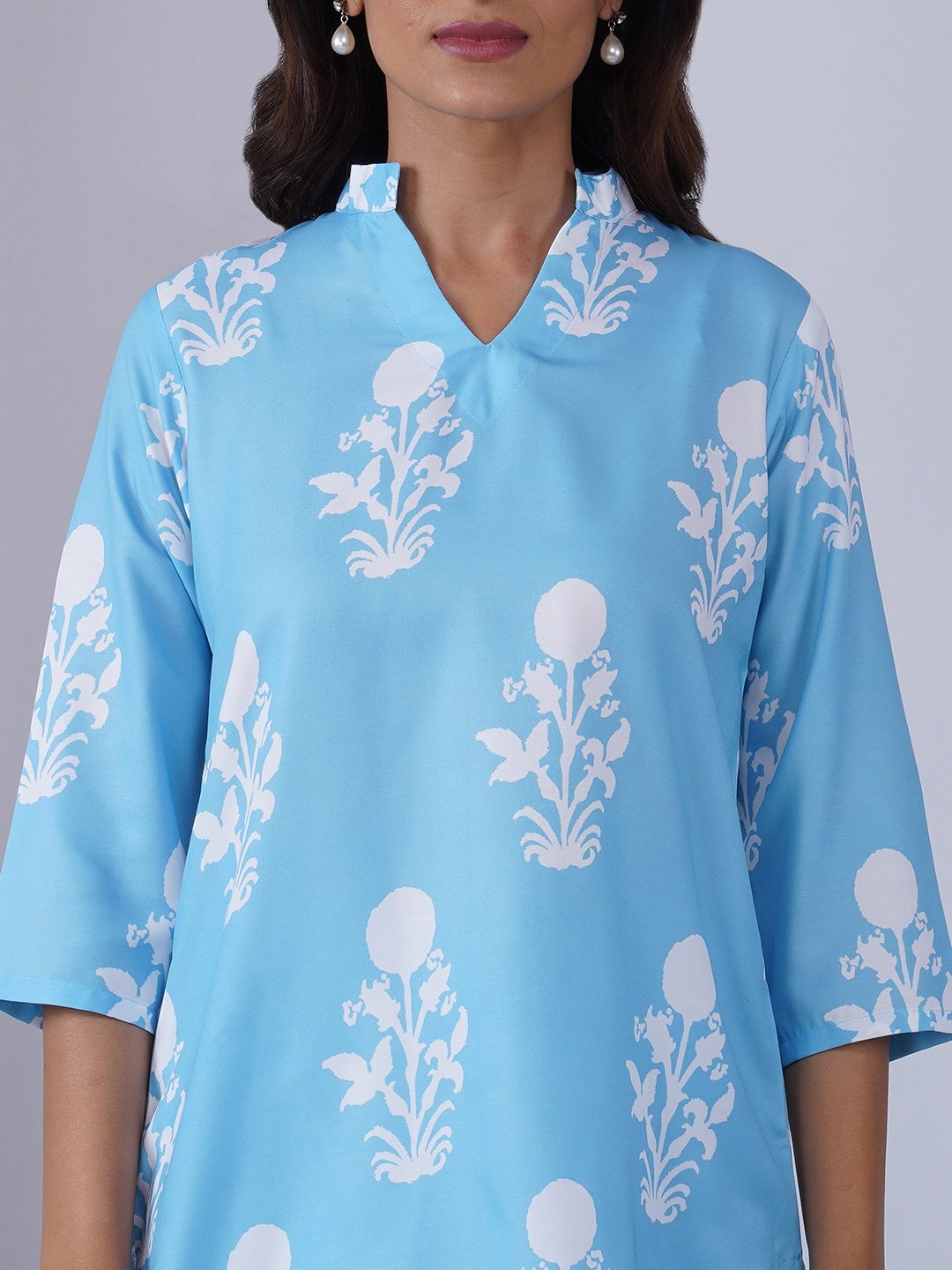Sky Blue Geometric Designer Printed Rayon Blend Co-Ord Set