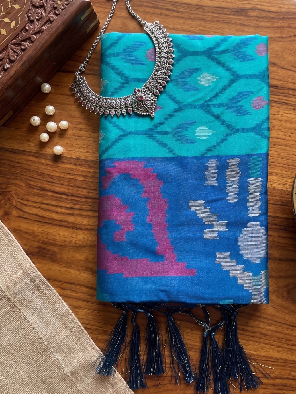Sky Blue Geometric Printed Work Soft Silk Saree