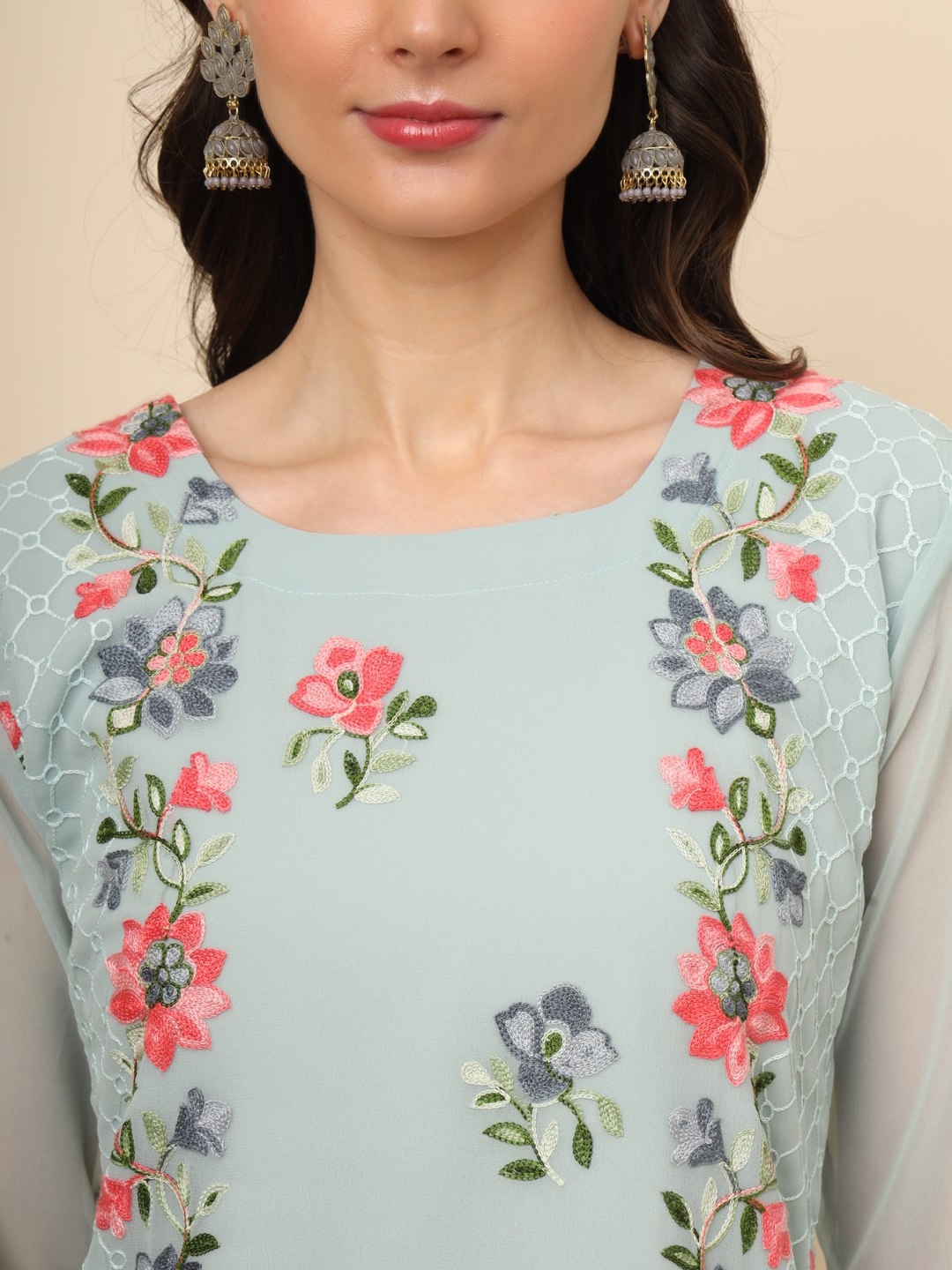 Sky Blue Georgette Chikankari Kurti