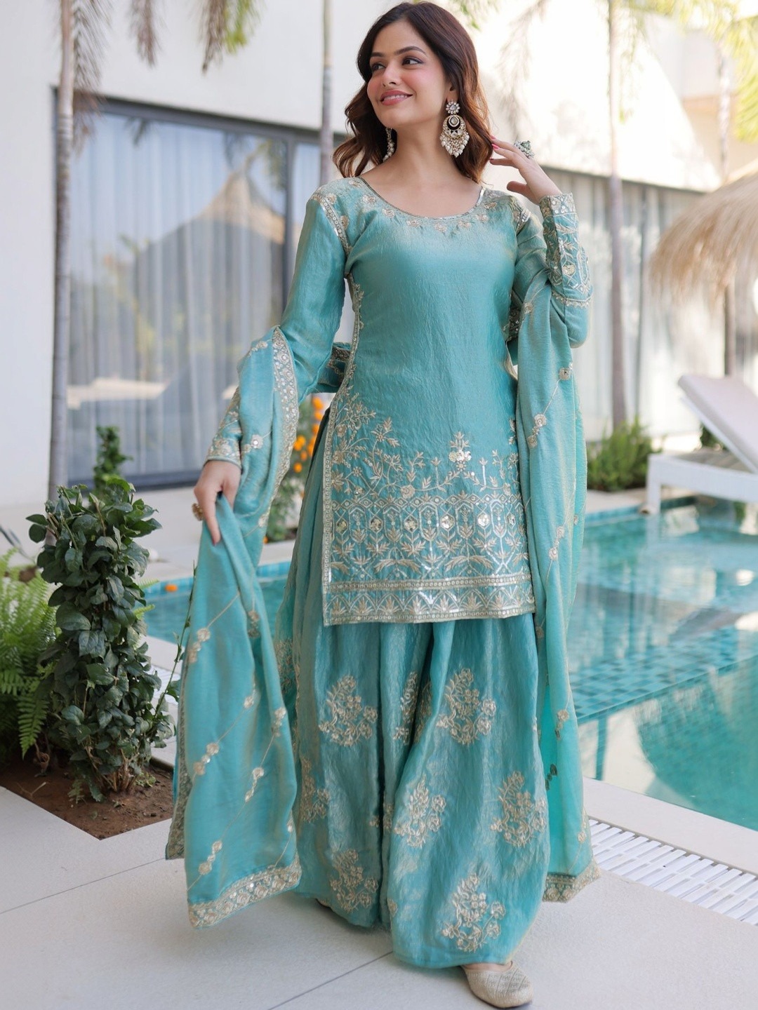 Sky Blue Georgette Palazzo Suit