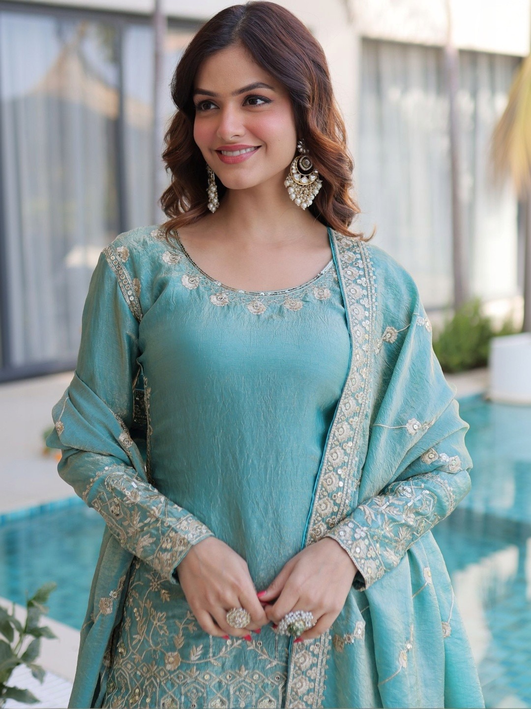 Sky Blue Georgette Palazzo Suit