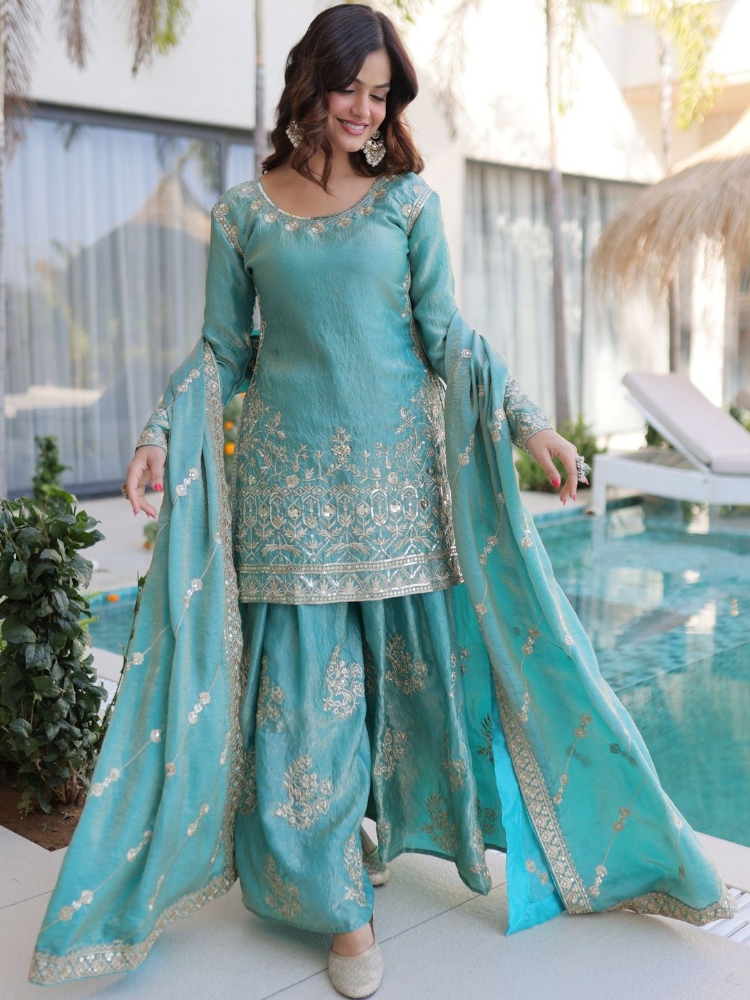 Sky Blue Georgette Palazzo Suit