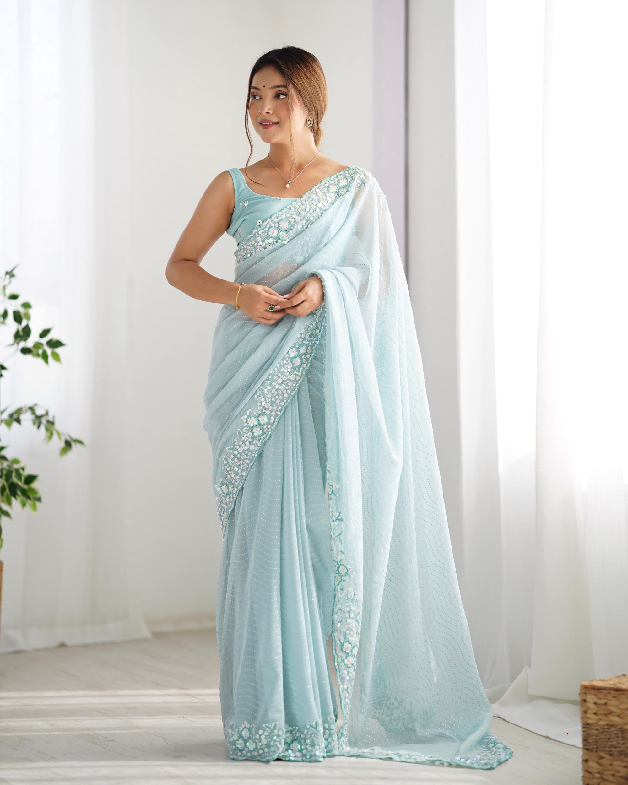 Sky Blue Georgette Saree