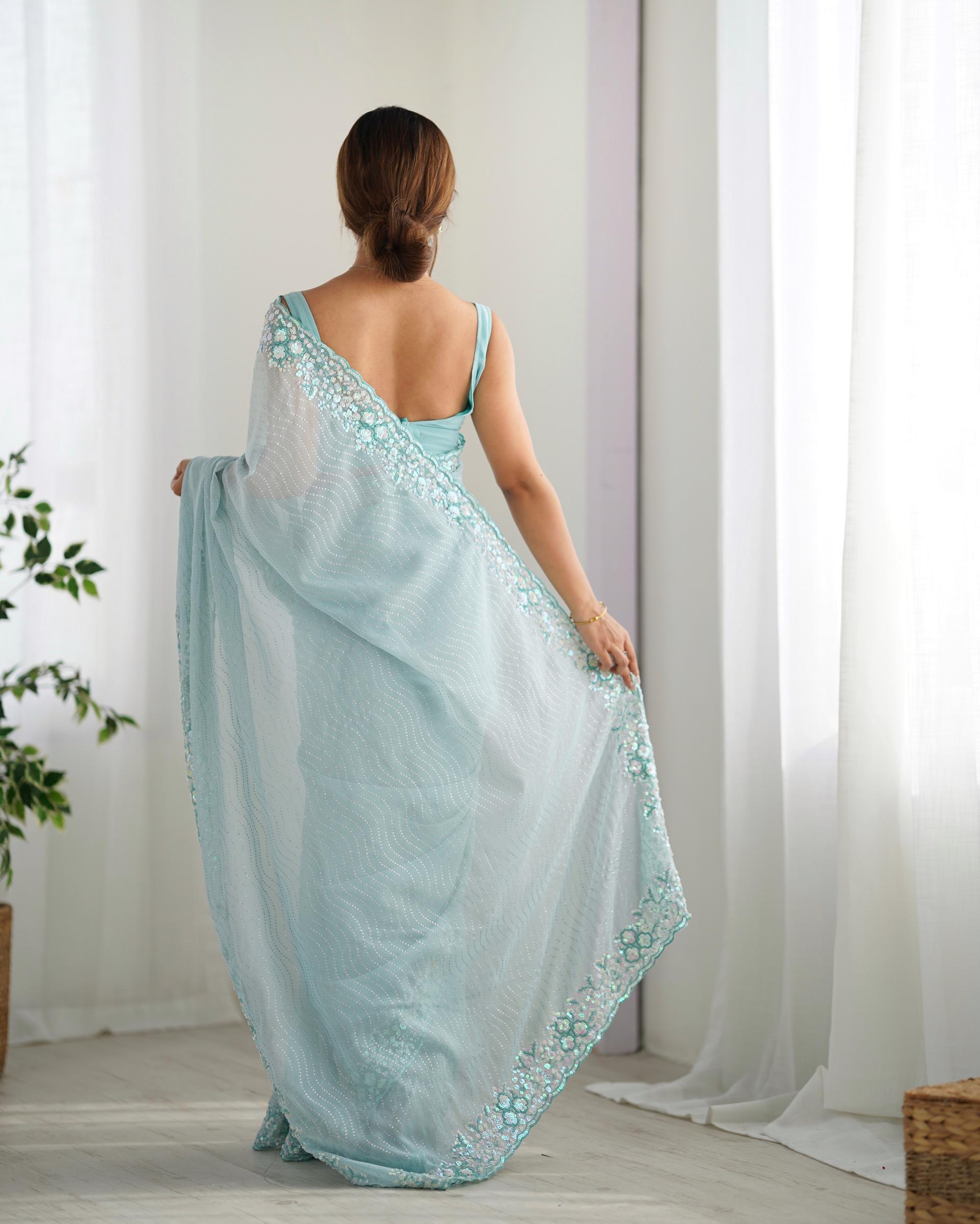 Sky Blue Georgette Saree — alternate view