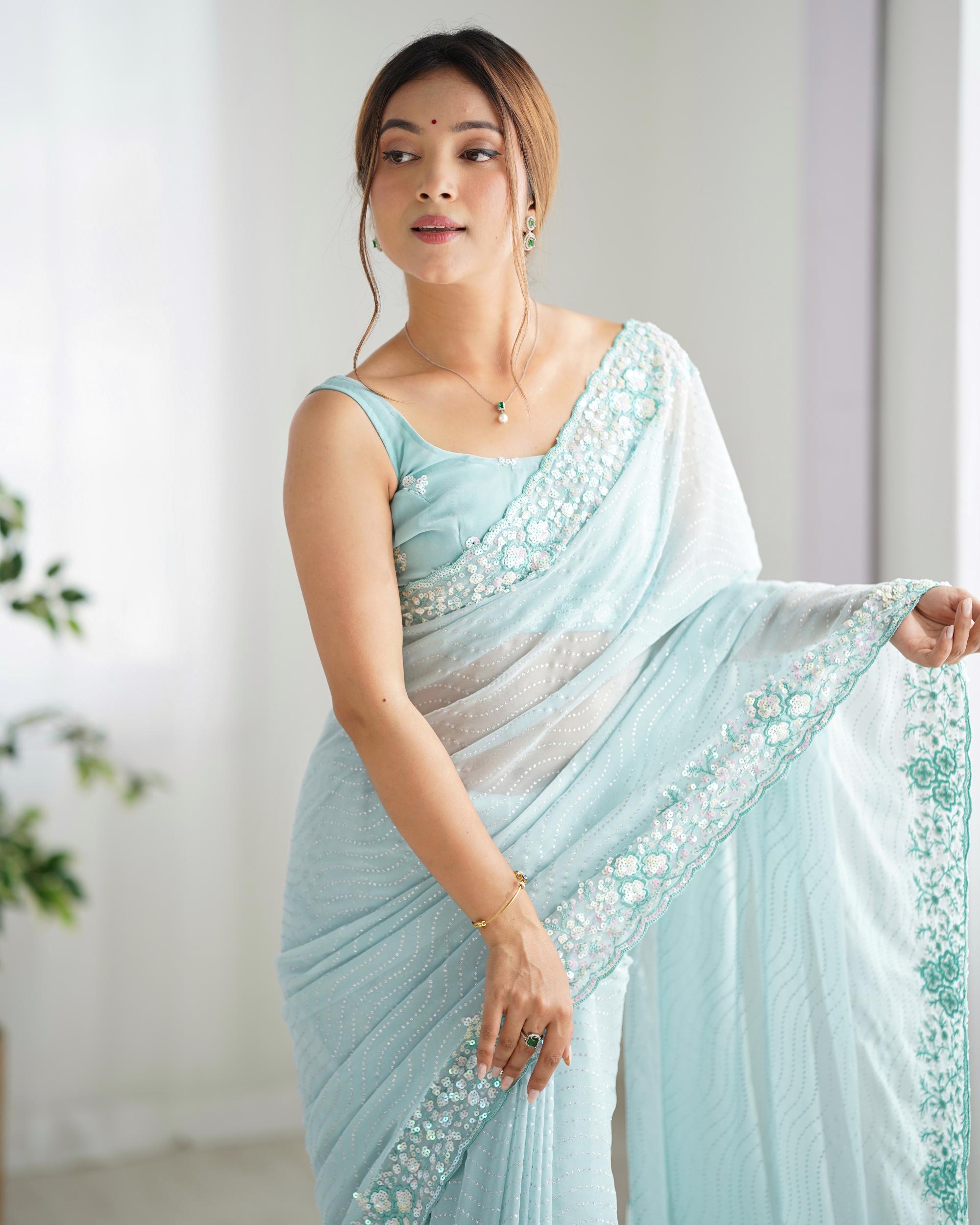 Sky Blue Georgette Saree