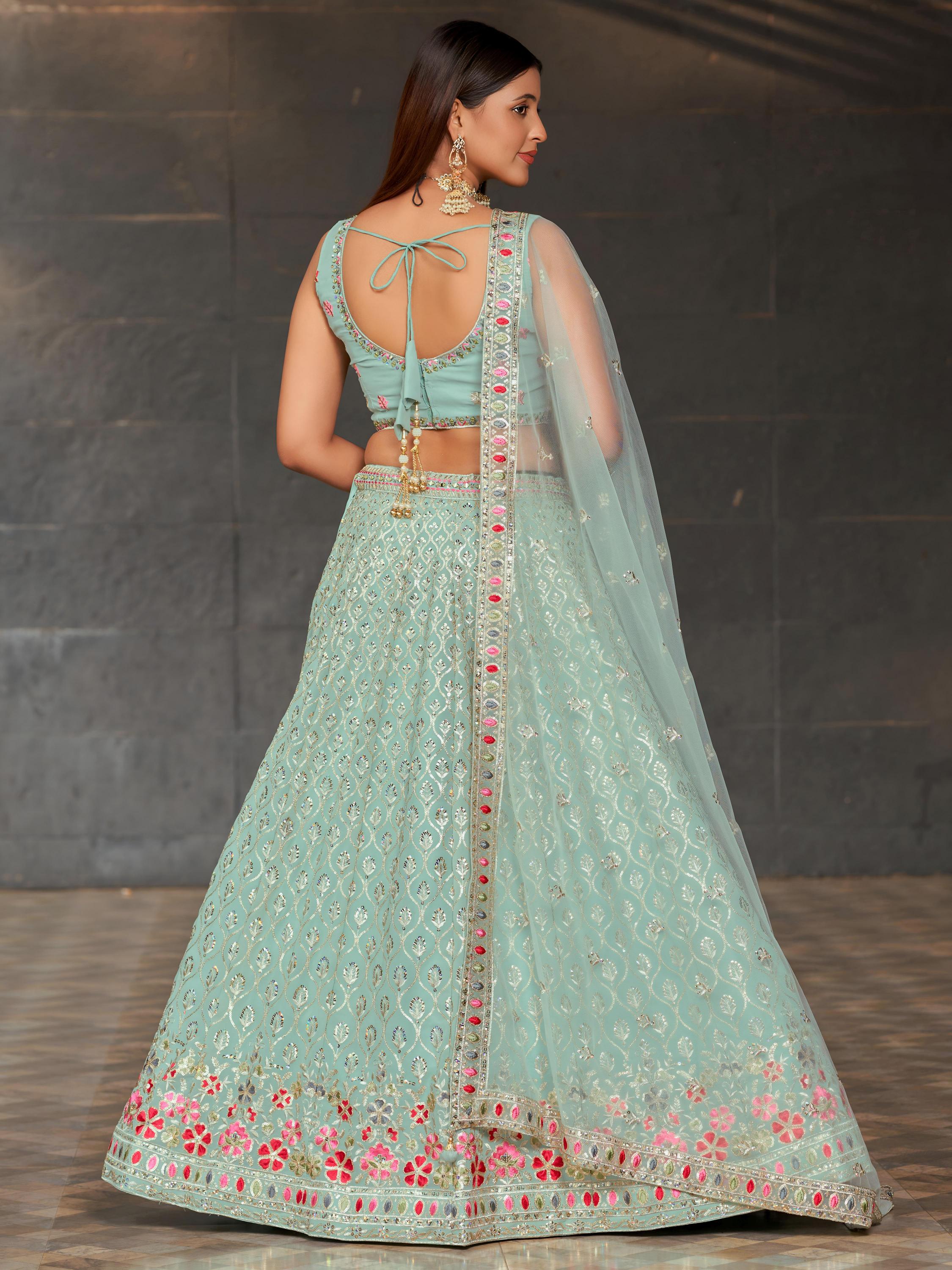 Sky Blue Georgette Sequins Embroidered Lehenga Choli — alternate view