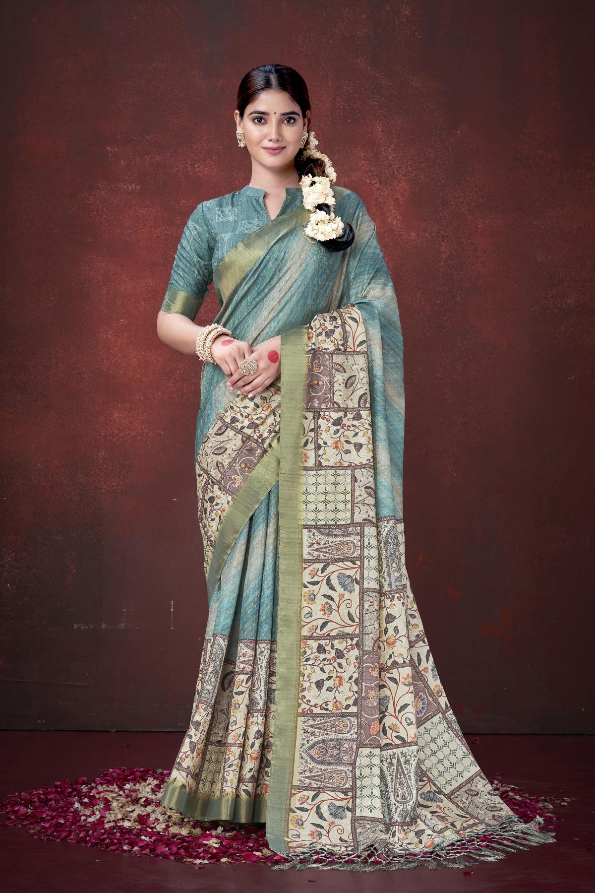 Sky Blue Habotai Silk Saree