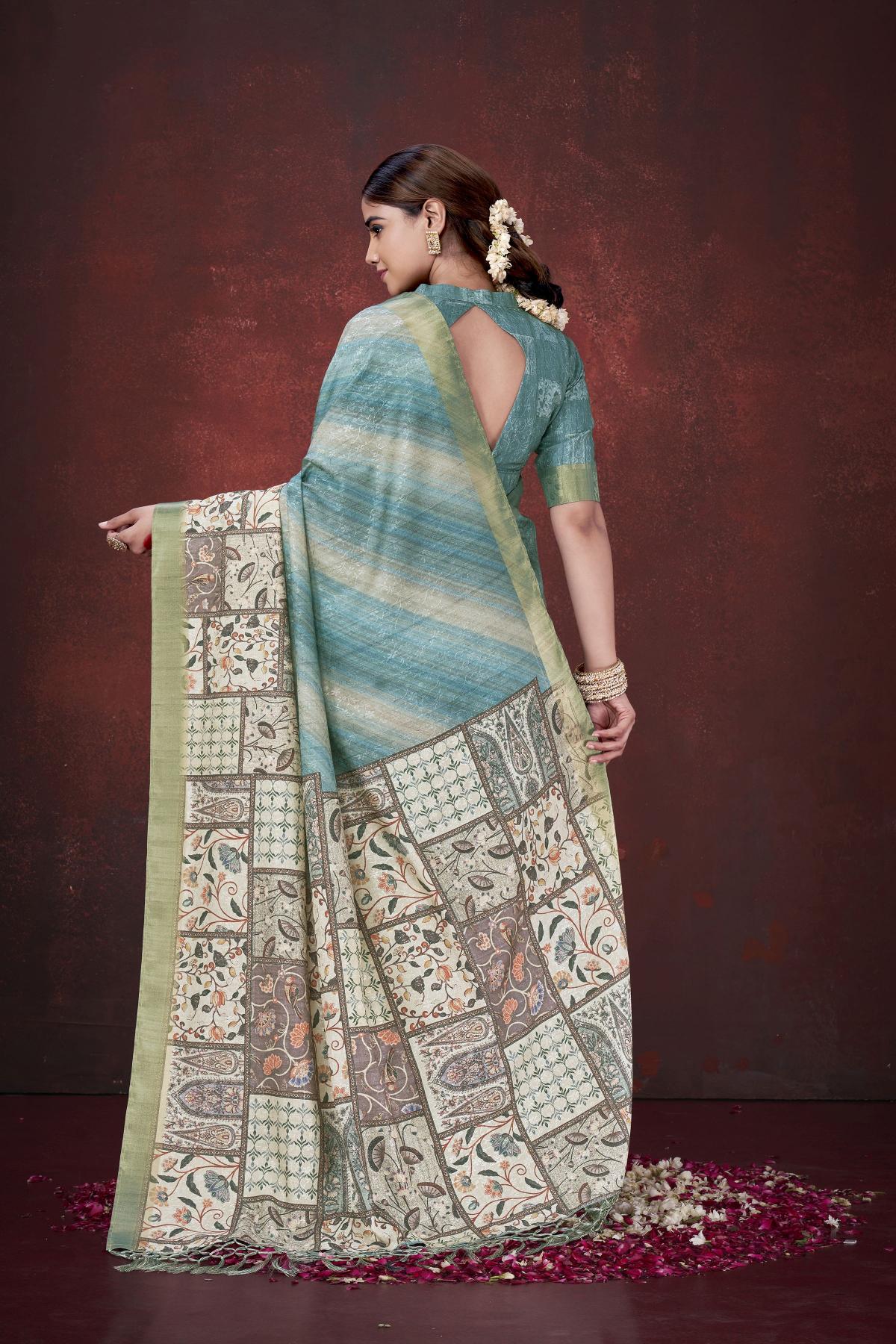 Sky Blue Habotai Silk Saree — alternate view
