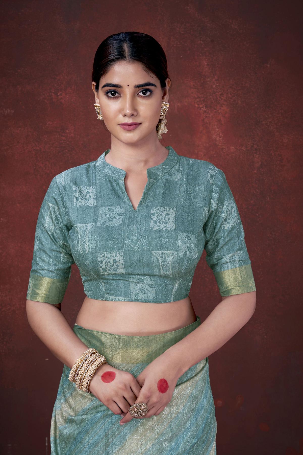 Sky Blue Habotai Silk Saree