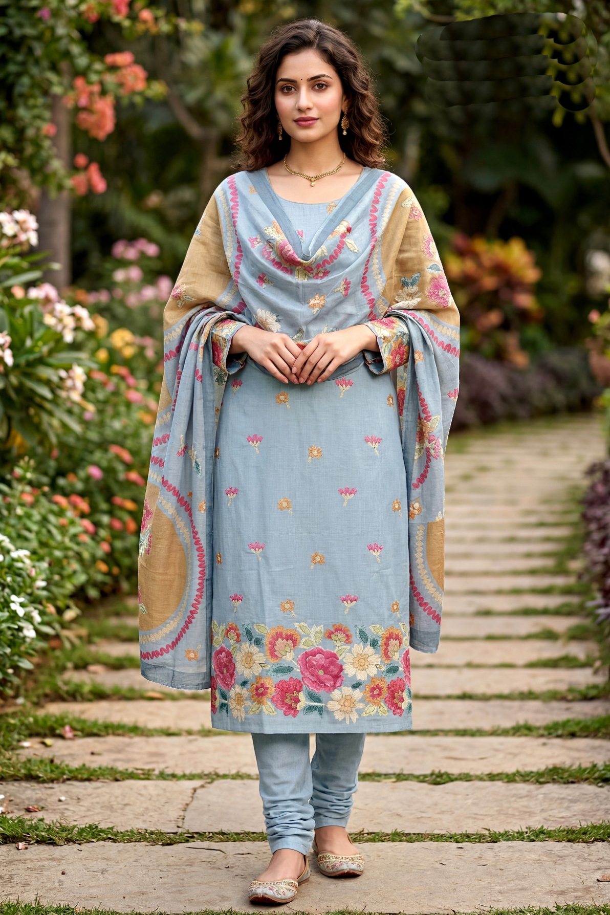 Sky Blue Heritage Digital Cambric Anarkali Salwar Suit
