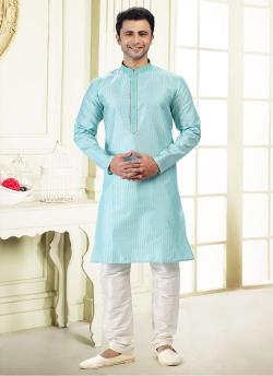 Sky Blue Jacquard Silk Kurta Pyjama