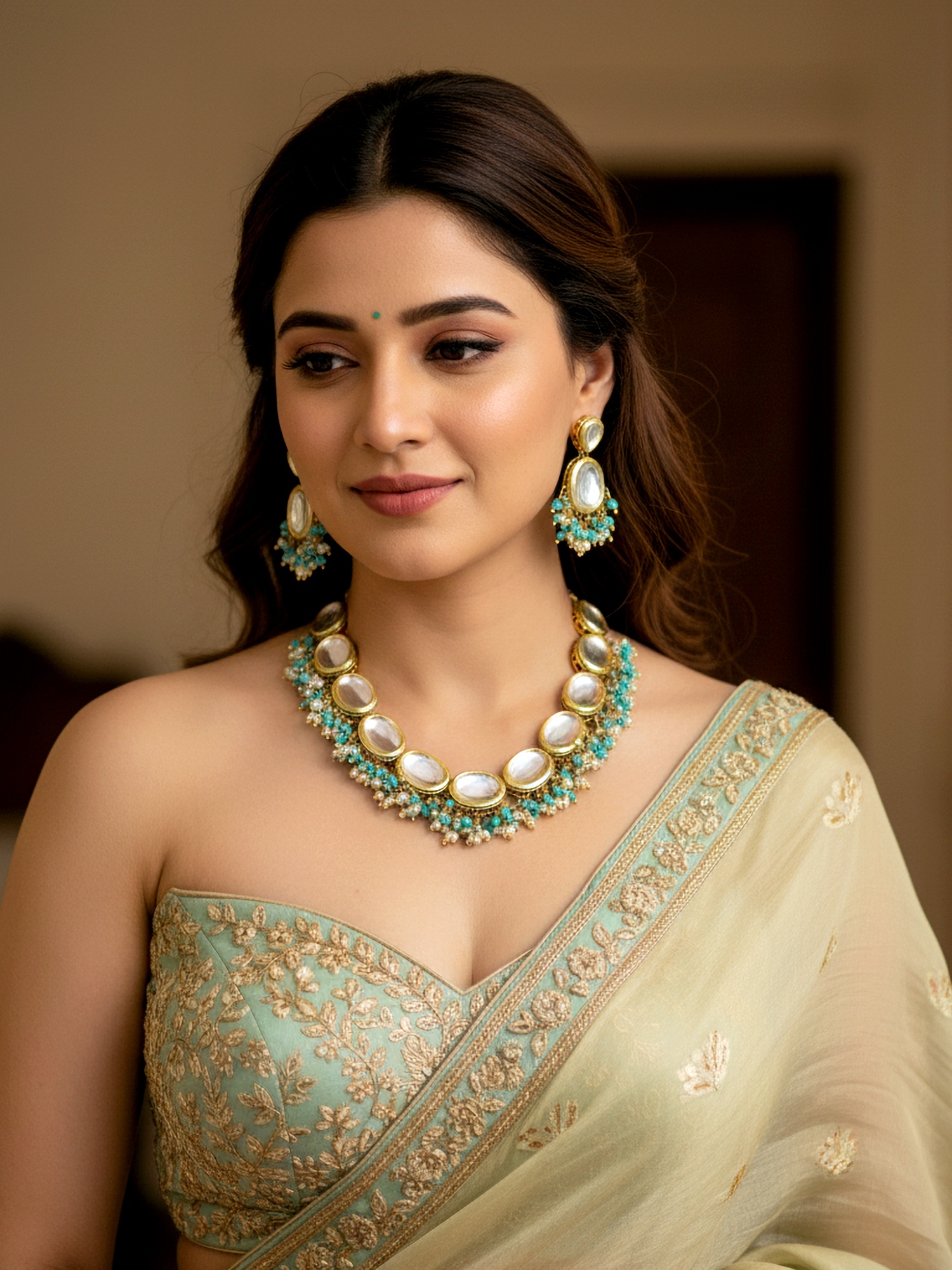 Sky Blue Kundan Beaded Necklace Set
