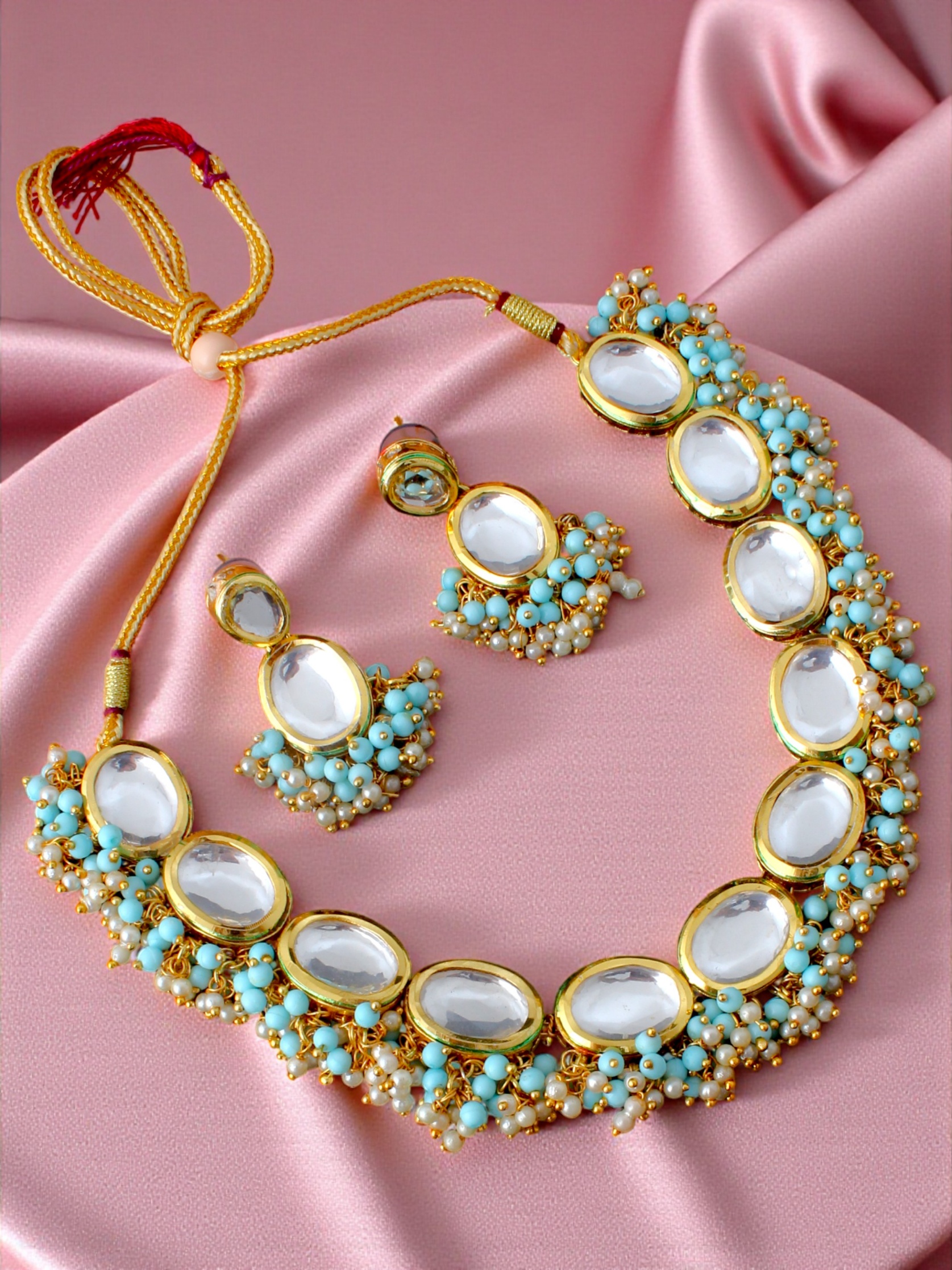 Sky Blue Kundan Beaded Necklace Set — alternate view