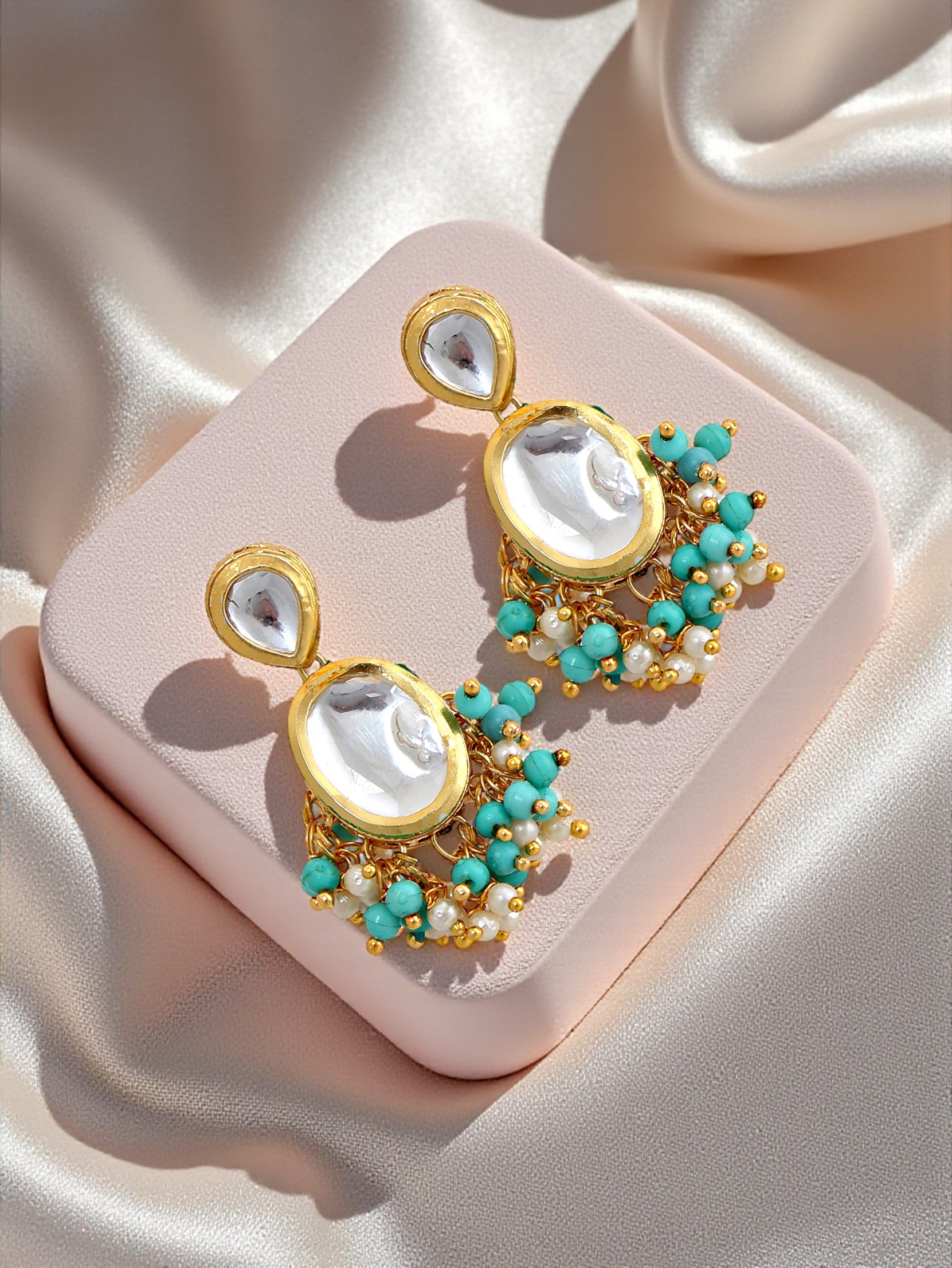 Sky Blue Kundan Beaded Necklace Set