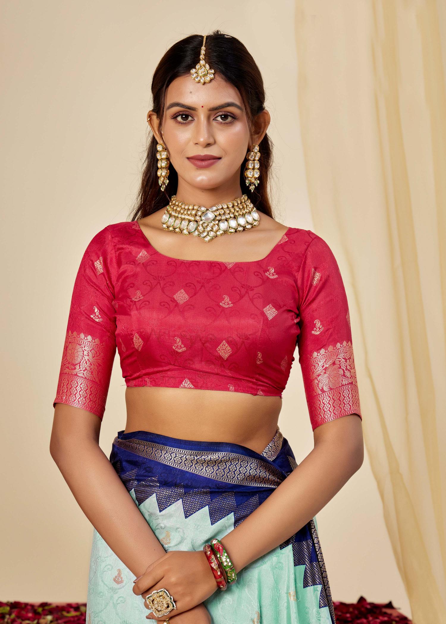 Sky Blue N Pink Velvet Tussar Silk Saree