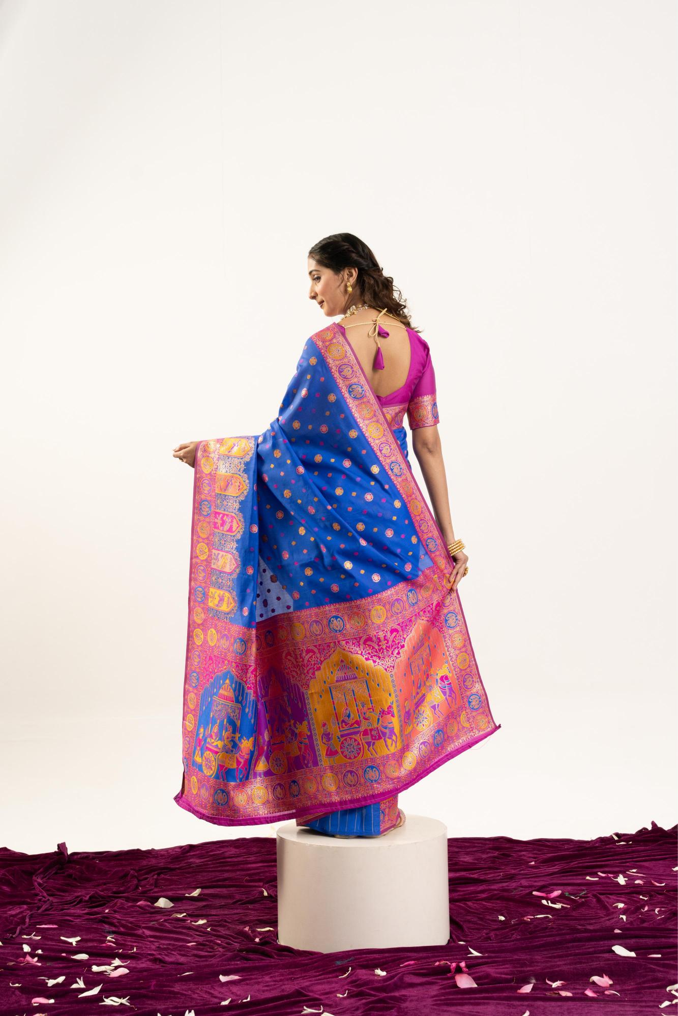 Sky Blue N Purple Banarasi Pashmina Silk Saree — alternate view