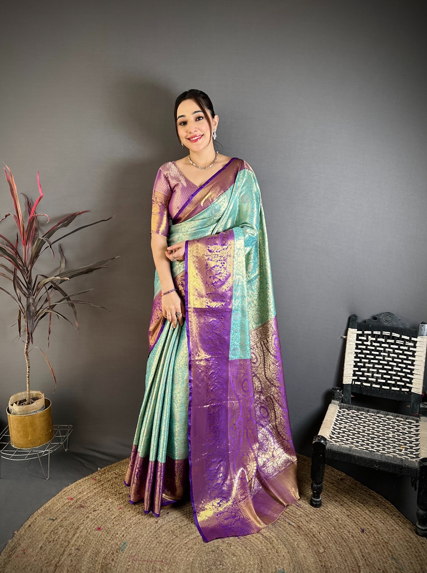Sky Blue Opulent Jacquard Kanchipuram Silk Saree