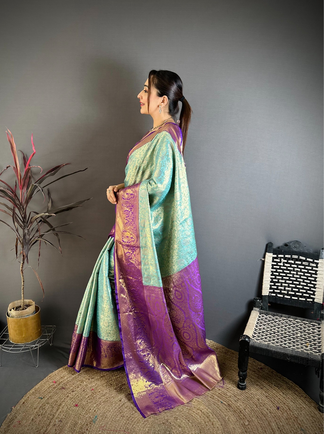 Sky Blue Opulent Jacquard Kanchipuram Silk Saree