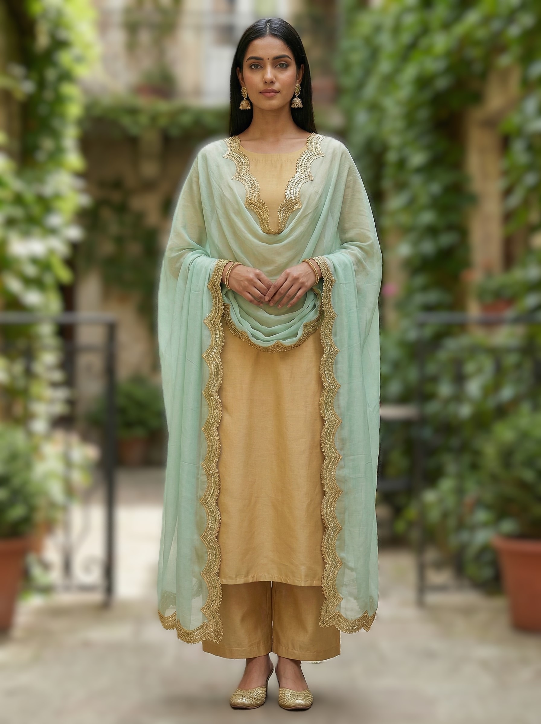 Sky Blue Organza Designer Printed Dupatta