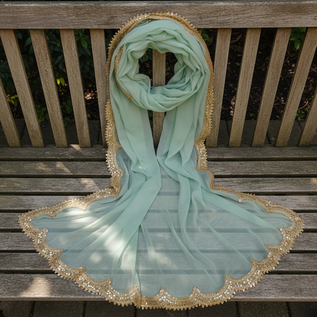 Sky Blue Organza Designer Printed Dupatta