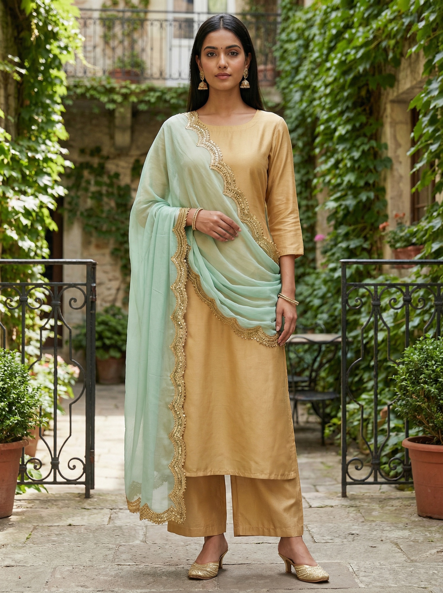 Sky Blue Organza Designer Printed Dupatta