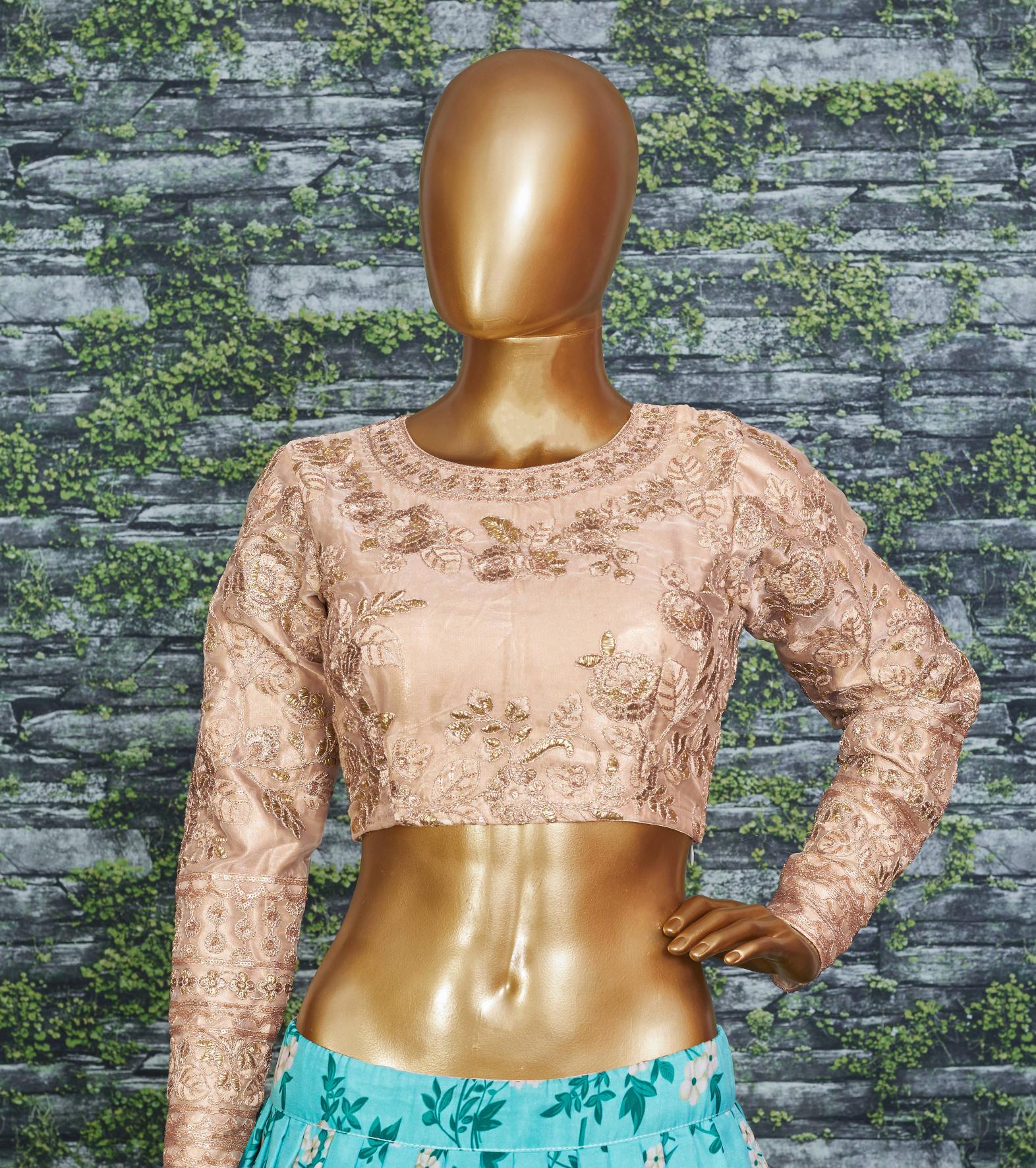 Sky Blue Organza Printed Lehenga Choli