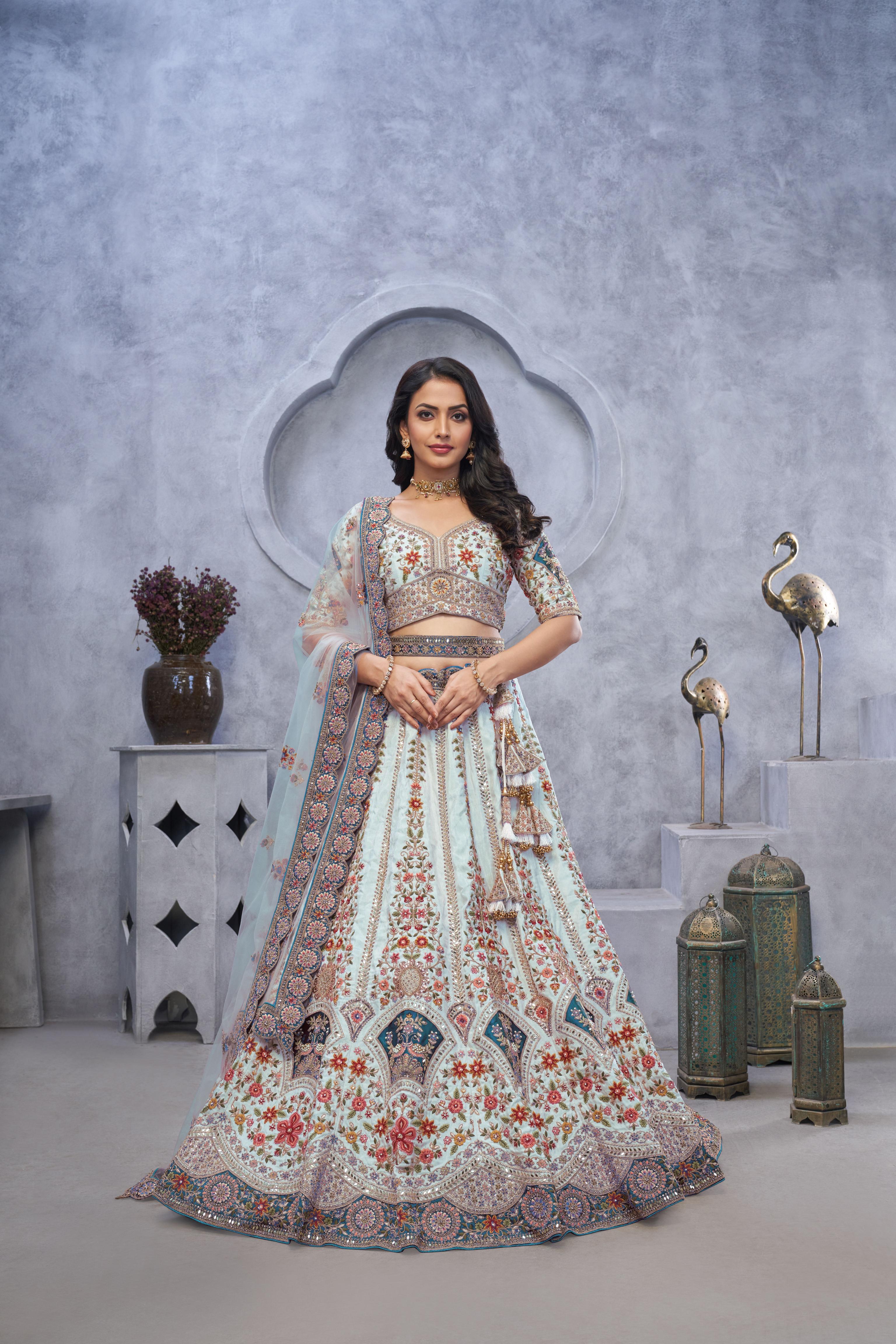Sky Blue Organza Wedding Lehenga