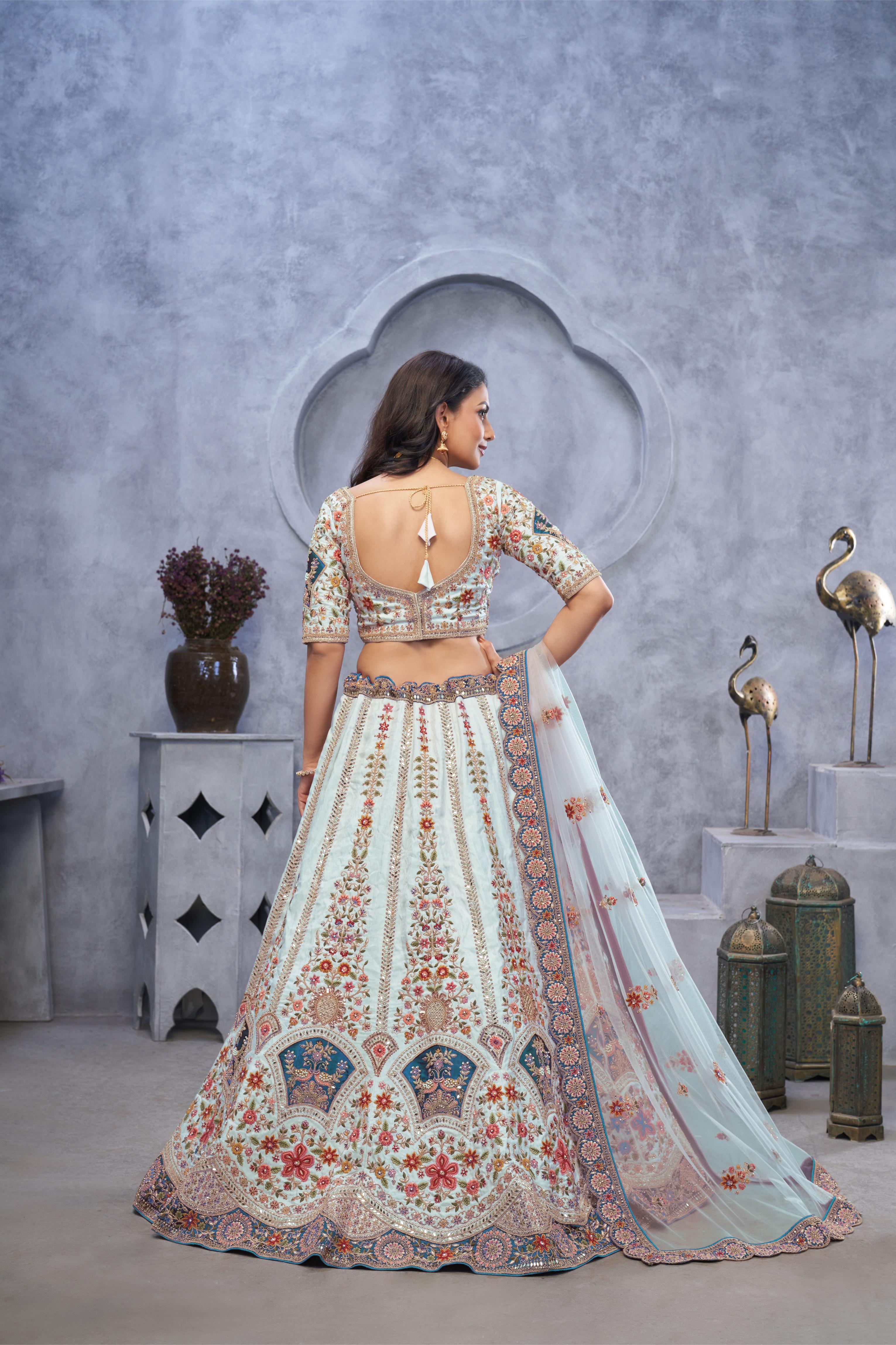 Sky Blue Organza Wedding Lehenga — alternate view